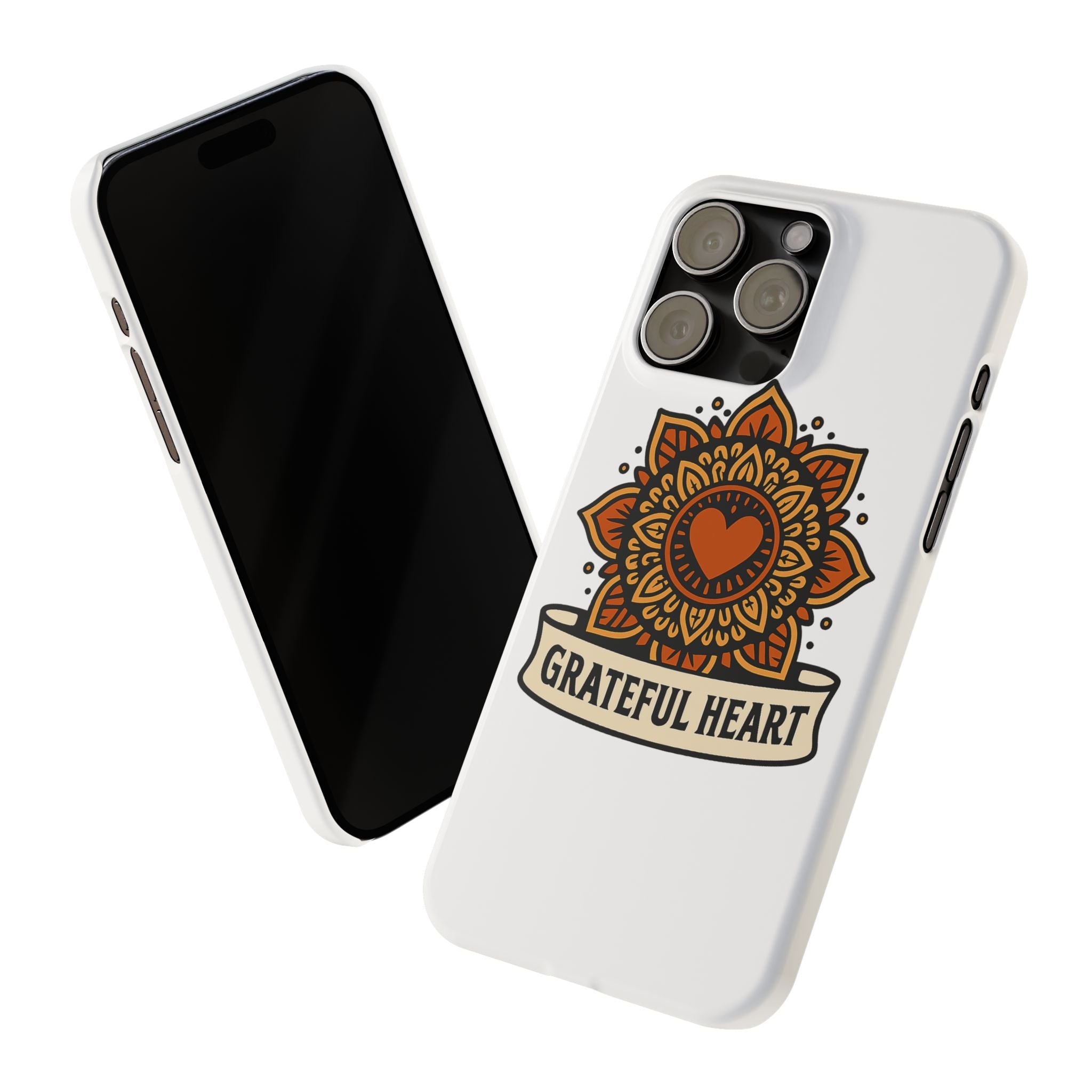 Grateful Heart Mandala Phone Case, Mindfulness Gift for Yoga Lover, Boho Gratitude Quote, Wellness Housewarming Gift Woman