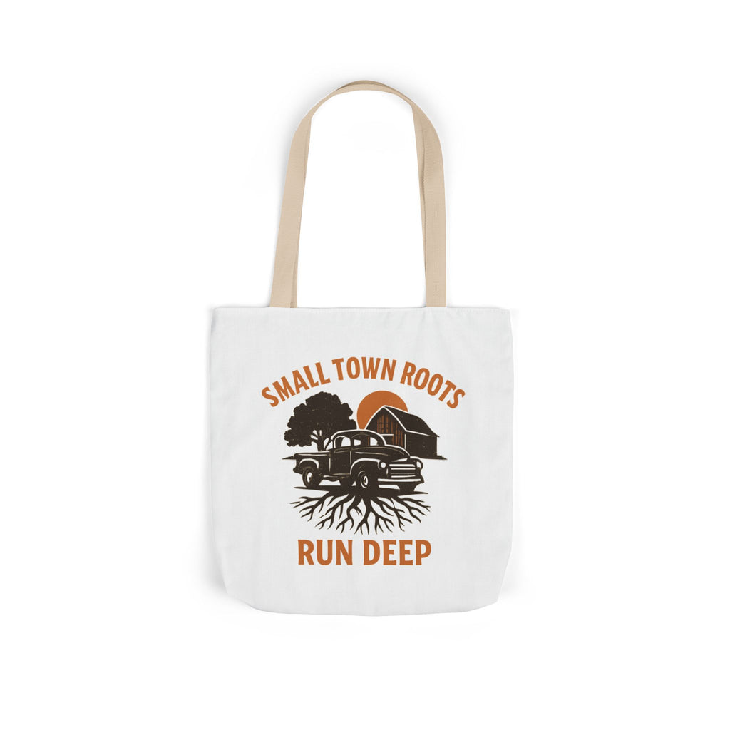Small Town Roots Run Deep Tote Bag | Rural Heritage Pride Gift | Vintage Pickup Truck Barn Tote | Country Hometown Nostalgia Bag