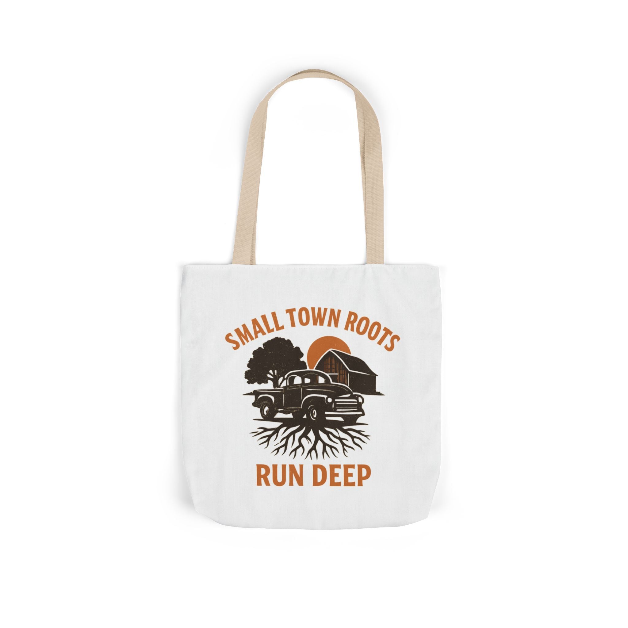 Small Town Roots Run Deep Tote Bag | Rural Heritage Pride Gift | Vintage Pickup Truck Barn Tote | Country Hometown Nostalgia Bag