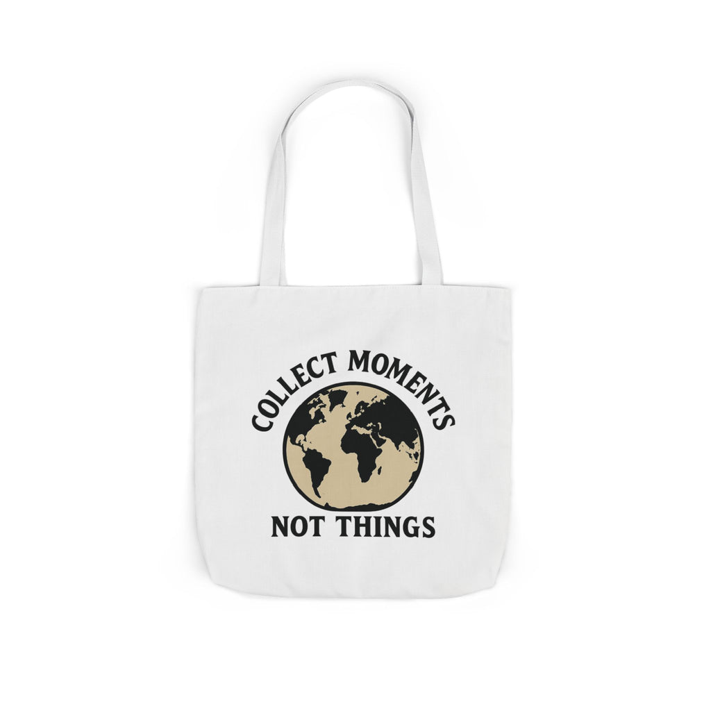 Travel Tote Bag Wanderlust Gift, Collect Moments Not Things Canvas Tote, World Map Tote Bag for Women, Traveler Gift Adventure Lover