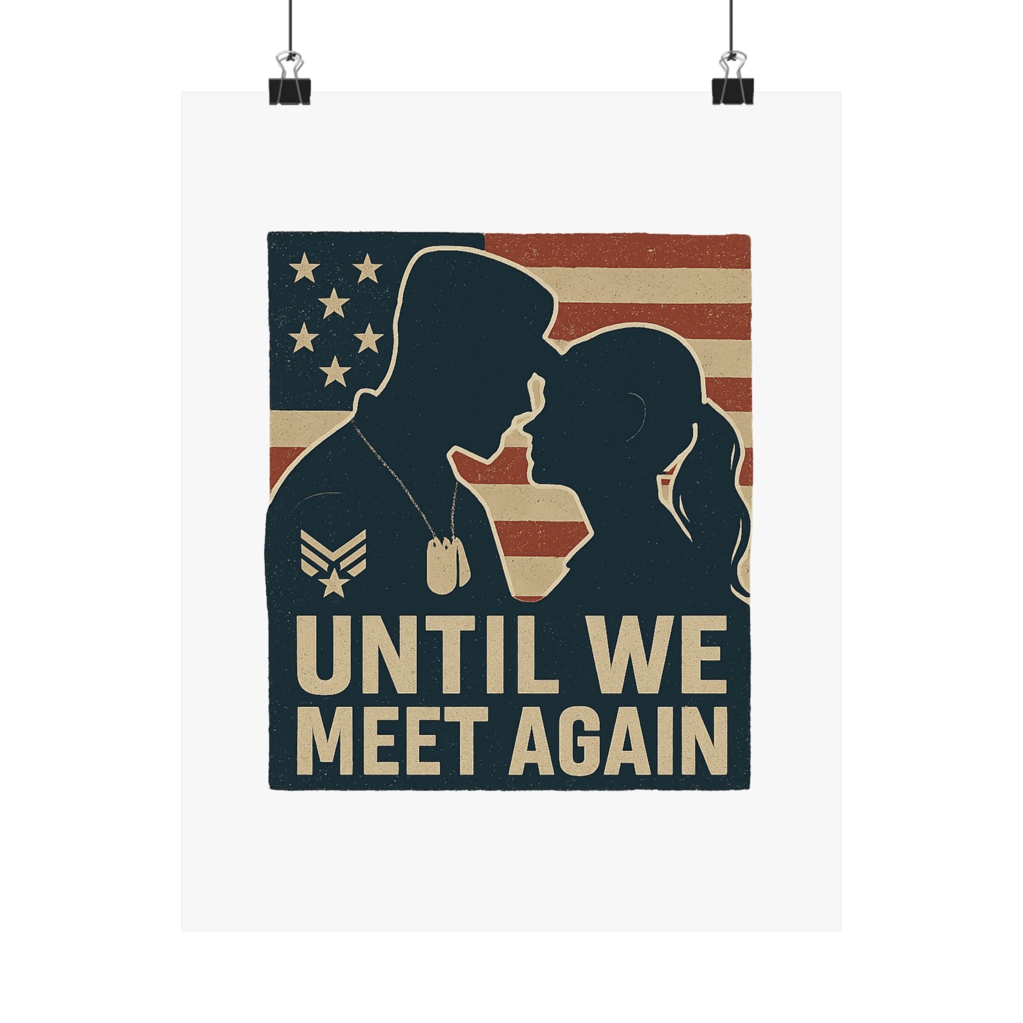 Until We Meet Again Military Deployment Poster, Romantic Farewell Gift for Military Spouse, Patriotic Couple Silhouette Art