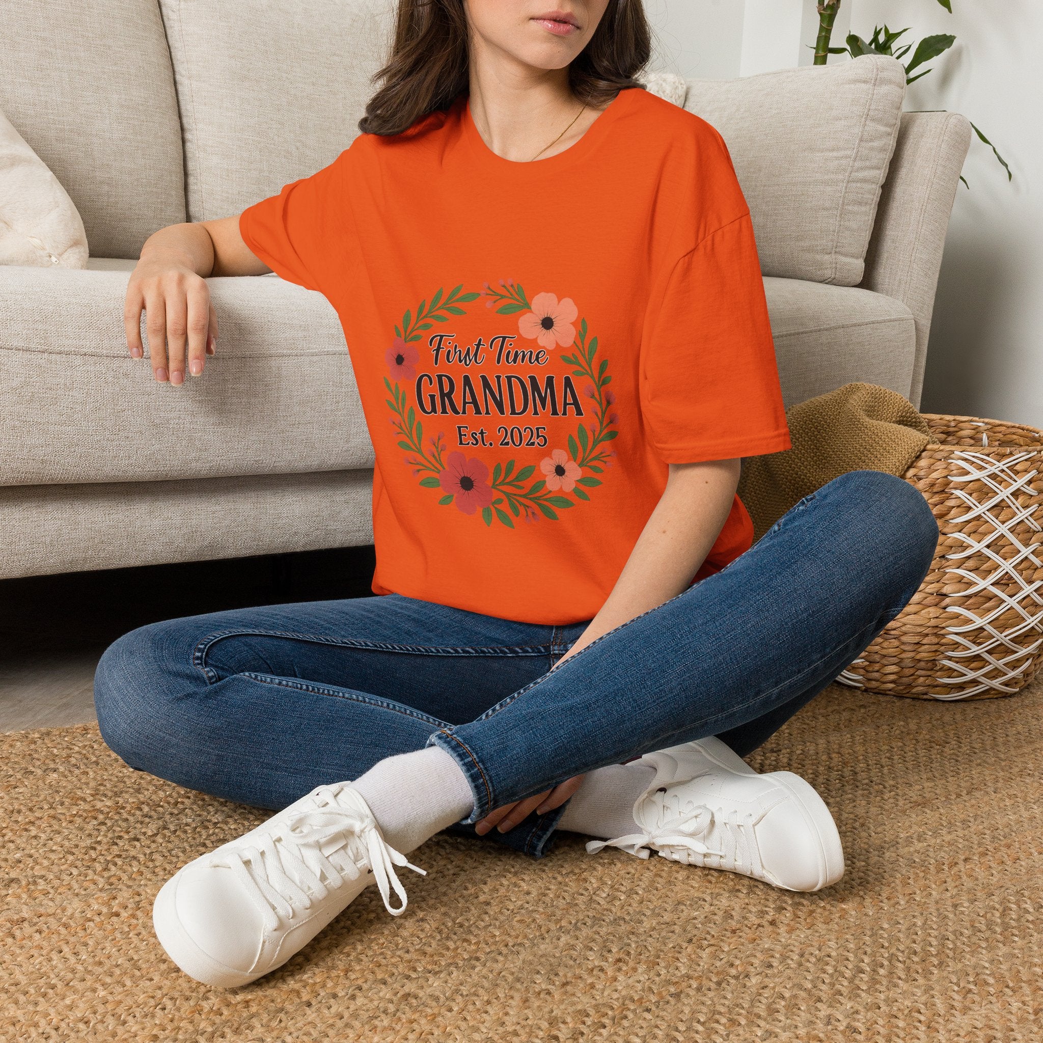 First Time Grandma Est 2025 Shirt New Grandmother Announcement Pregnancy Reveal Gift Floral Wreath Tshirt Mothers Day Gift