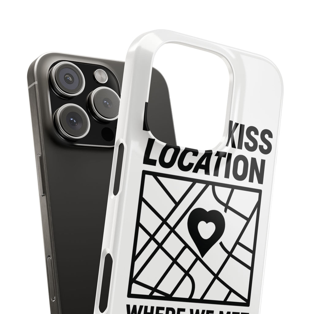 First Kiss Location Phone Case Custom Map Where We Met Anniversary Gift Personalized Couples Phone Case Heart Marker