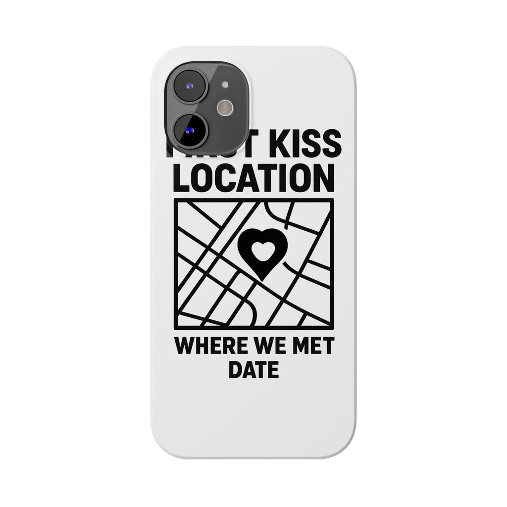 First Kiss Location Phone Case Custom Map Where We Met Anniversary Gift Personalized Couples Phone Case Heart Marker