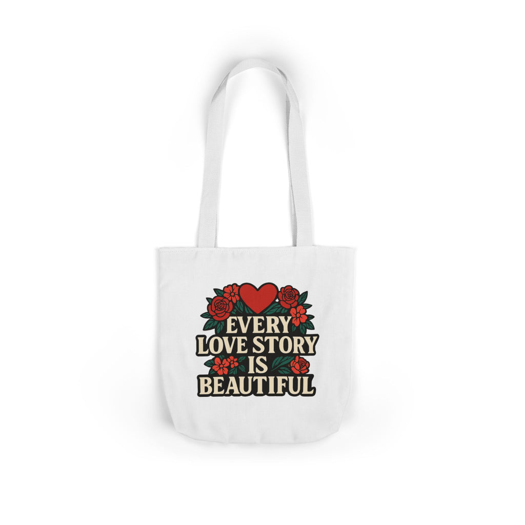 Every Love Story Is Beautiful Tote Bag, Floral Anniversary Gift for Wife, Romantic Wedding Quote Bag, Engagement Gift Women