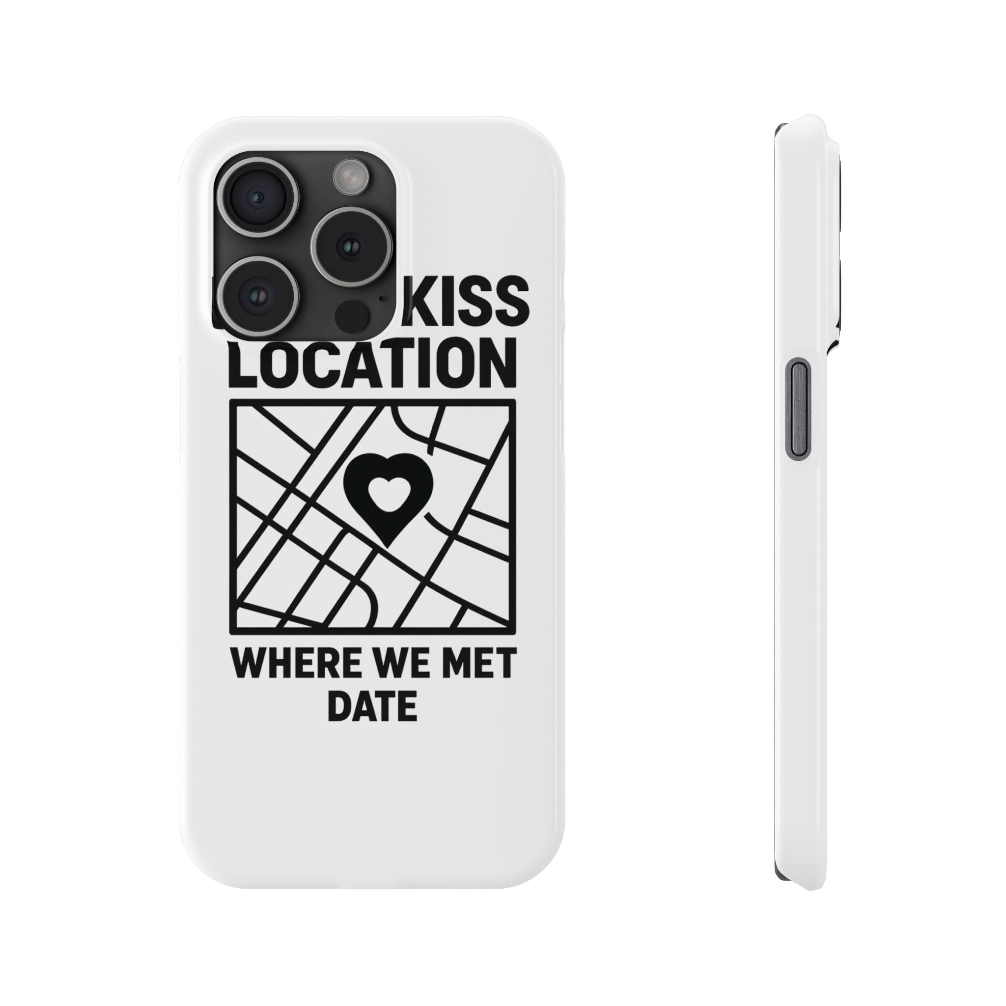 First Kiss Location Phone Case Custom Map Where We Met Anniversary Gift Personalized Couples Phone Case Heart Marker