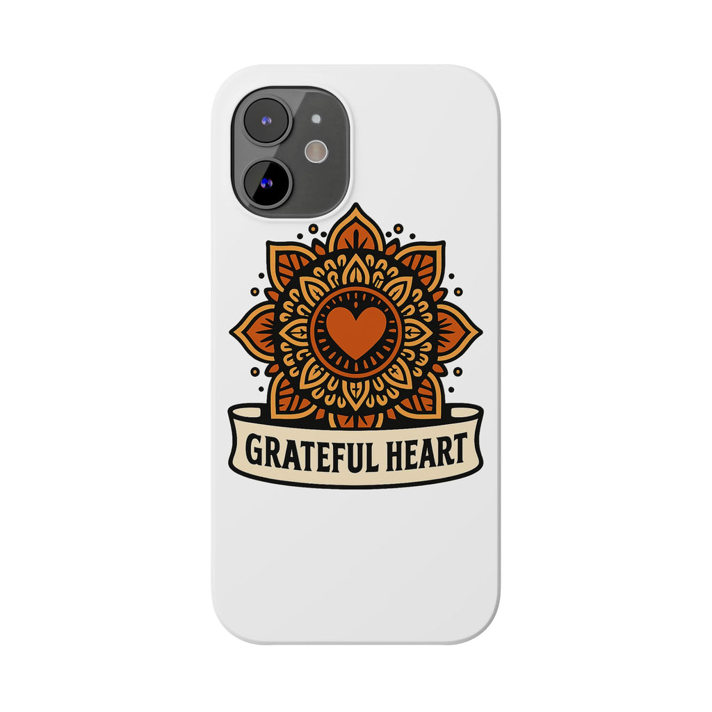 Grateful Heart Mandala Phone Case, Mindfulness Gift for Yoga Lover, Boho Gratitude Quote, Wellness Housewarming Gift Woman