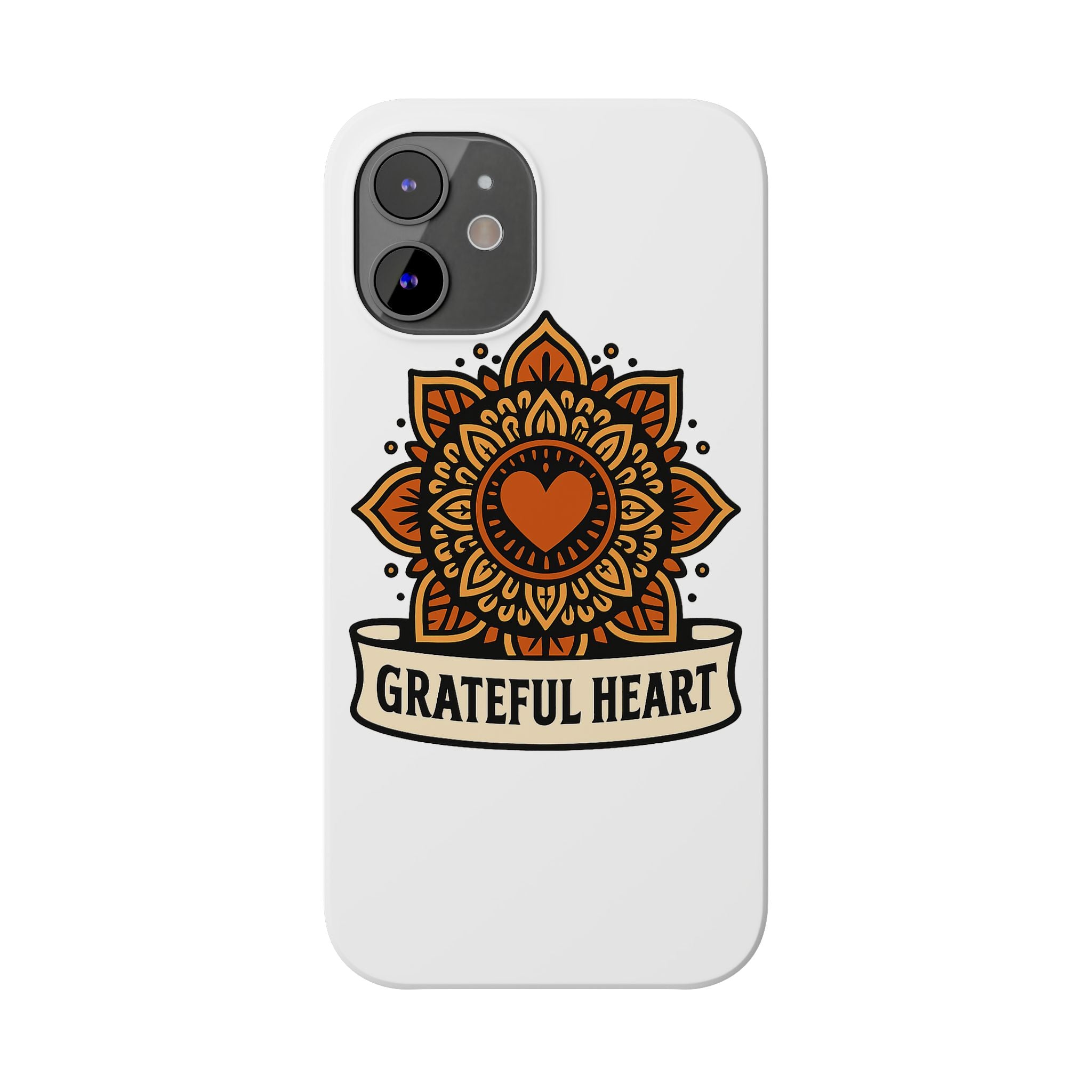 Grateful Heart Mandala Phone Case, Mindfulness Gift for Yoga Lover, Boho Gratitude Quote, Wellness Housewarming Gift Woman