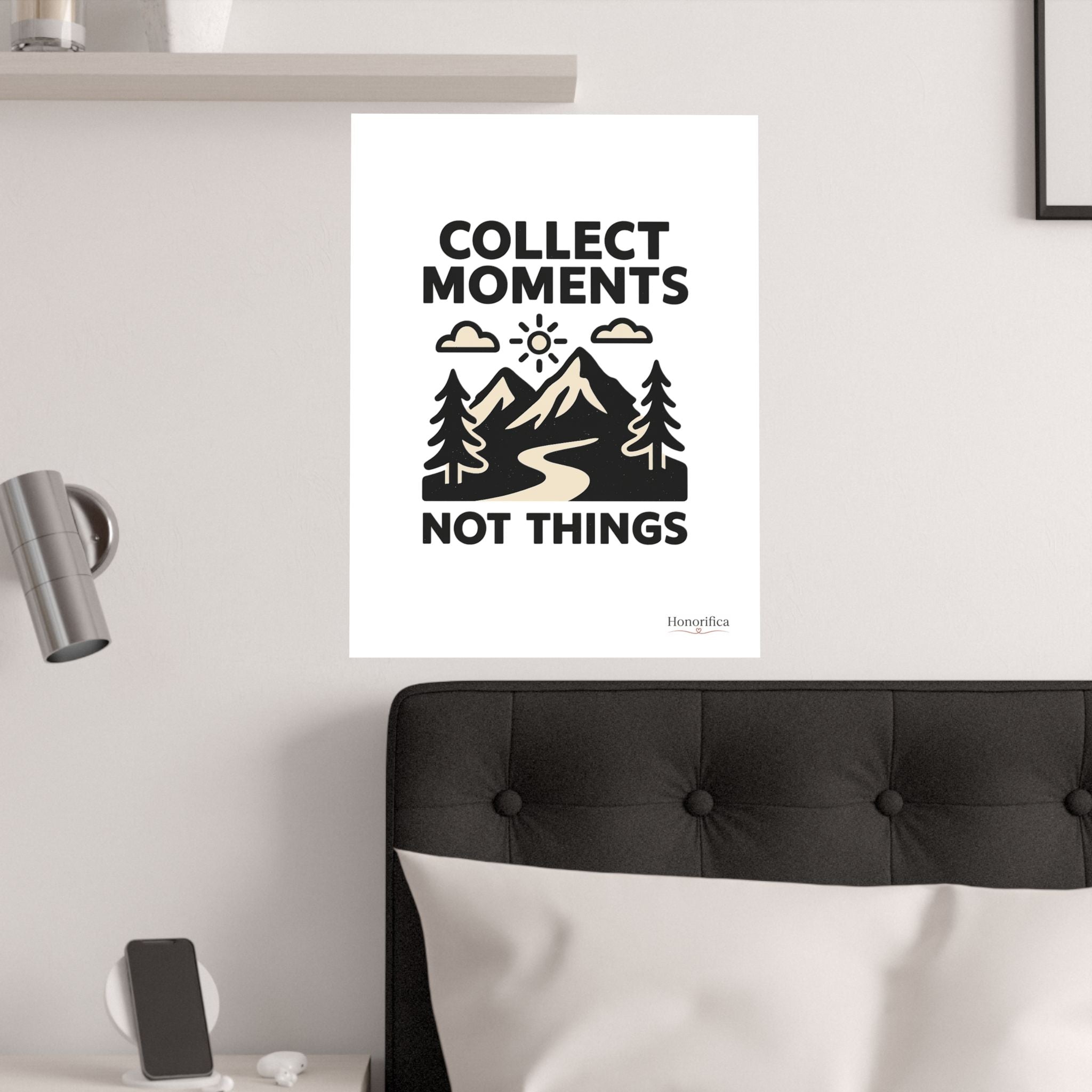 Collect Moments Not Things Mountain Poster, Travel Quote Wall Art, Adventure Gift, Minimalist Nature Print, Wanderlust Home Decor