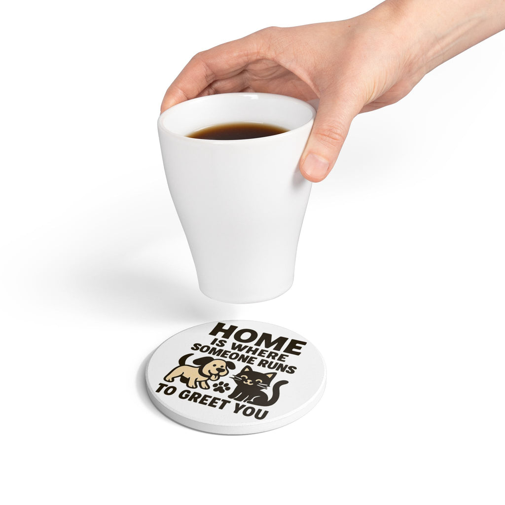 Pet Lover Gift Cork Coaster, Home Is Where Someone Runs To Greet You, Dog Cat Owner Gift, Pet Parent Coaster, Animal Lover Decor