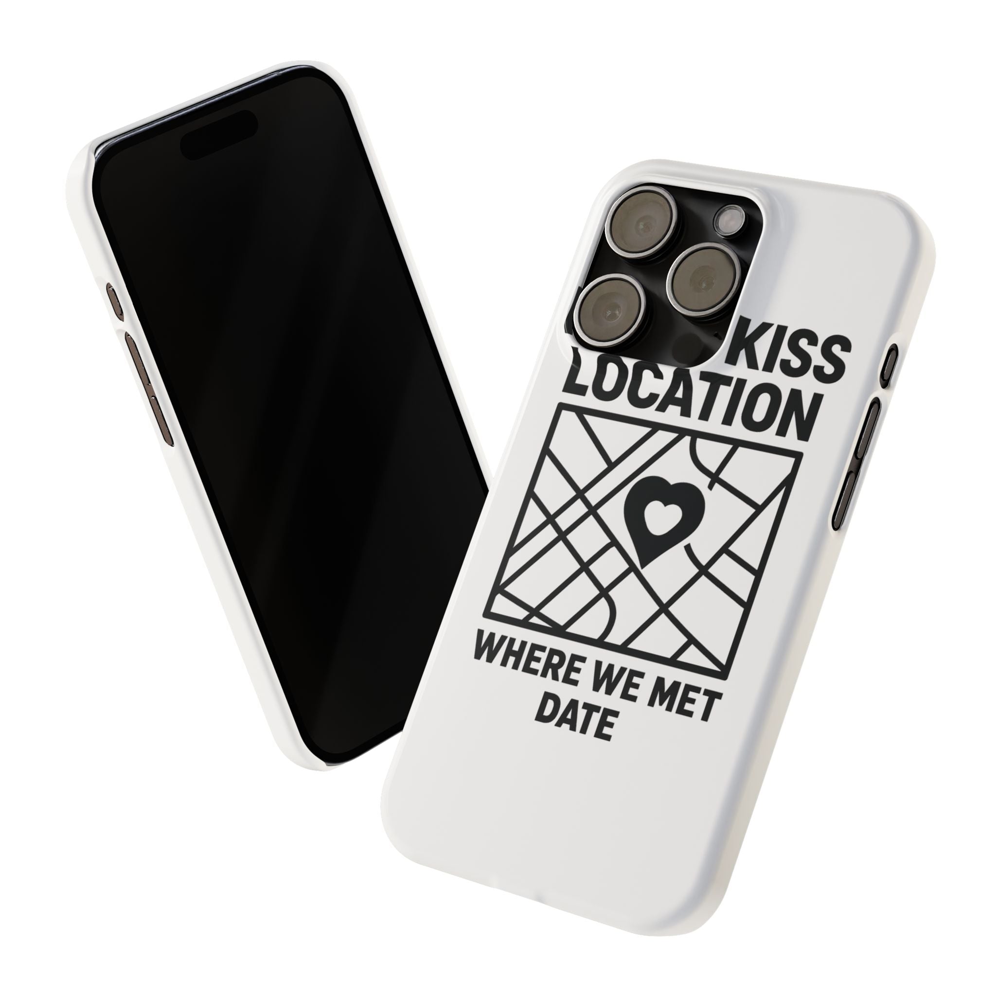 First Kiss Location Phone Case Custom Map Where We Met Anniversary Gift Personalized Couples Phone Case Heart Marker