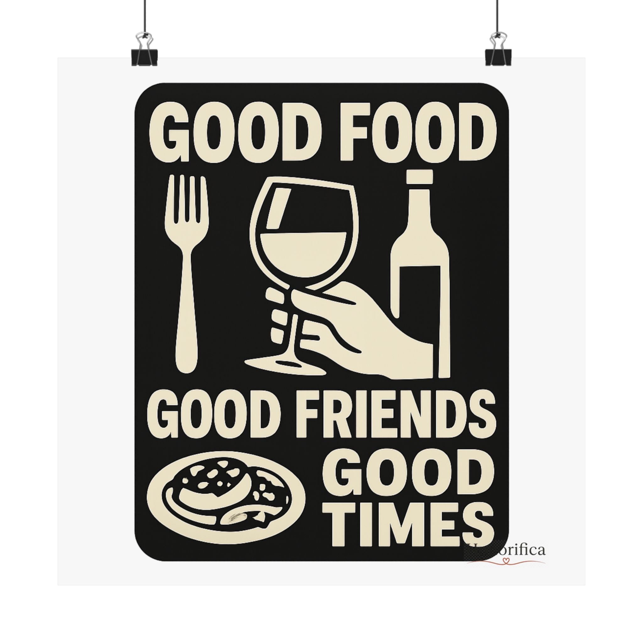 Good Food Good Friends Good Times Poster, Kitchen Wall Art, Dining Room Decor, Friendship Quote Print, Hostess Gift Wine Lover