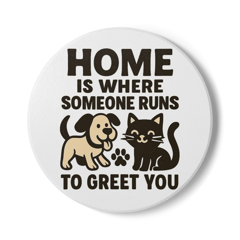 Pet Lover Gift Cork Coaster, Home Is Where Someone Runs To Greet You, Dog Cat Owner Gift, Pet Parent Coaster, Animal Lover Decor