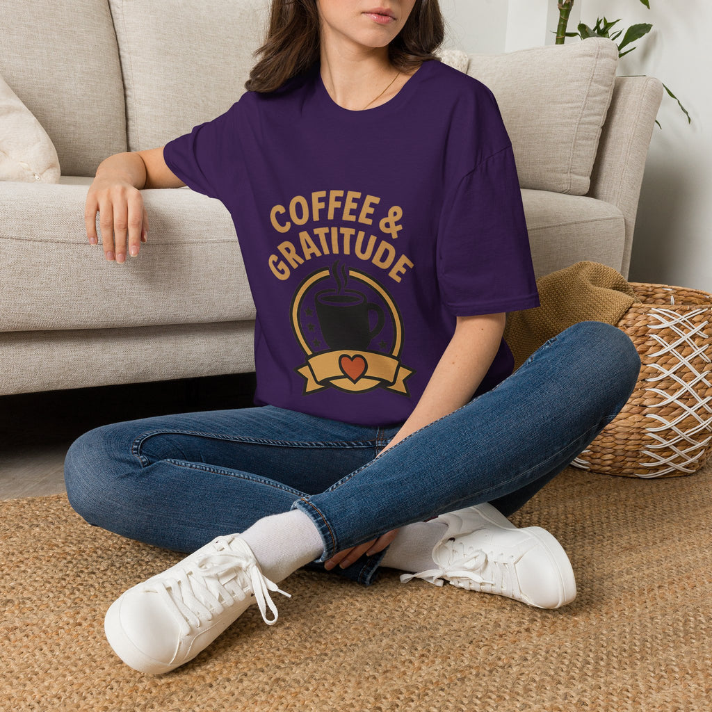 Coffee & Gratitude Shirt, Mindful Living Tee, Self Care Gift for Women, Positive Vibes T-Shirt, Grateful Heart Appreciation Top