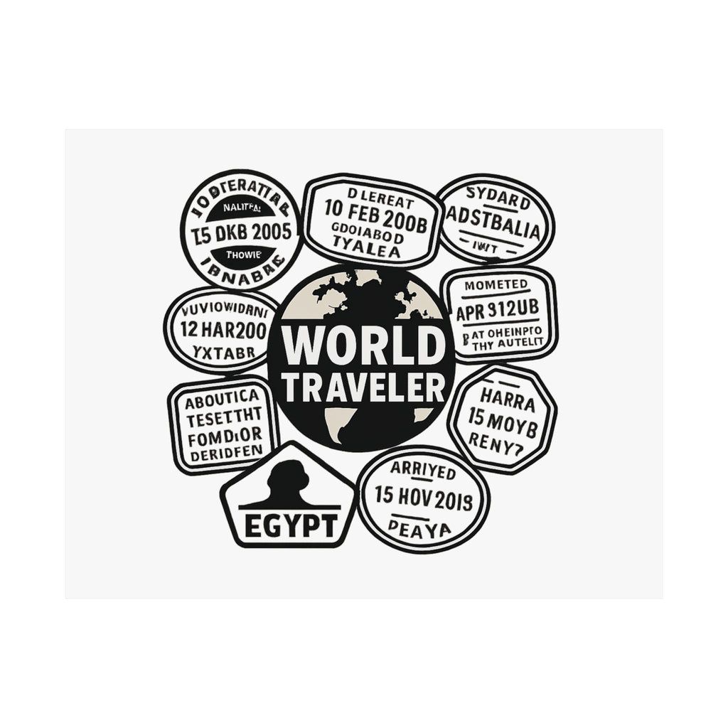 Passport Stamp Collage Poster World Traveler Wall Art Travel Map Gift Adventure Decor Wanderlust Print Globe Trotter
