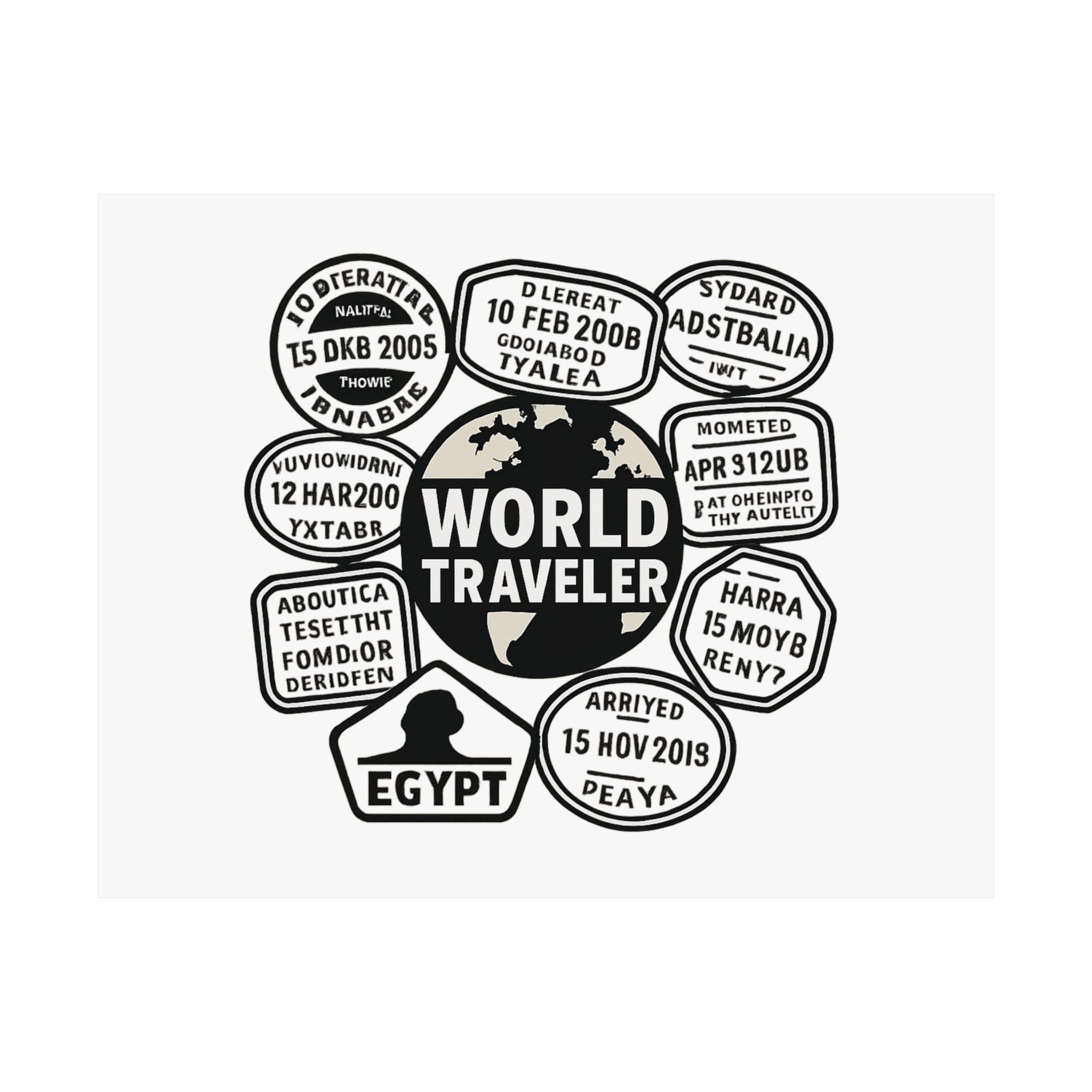 Passport Stamp Collage Poster World Traveler Wall Art Travel Map Gift Adventure Decor Wanderlust Print Globe Trotter