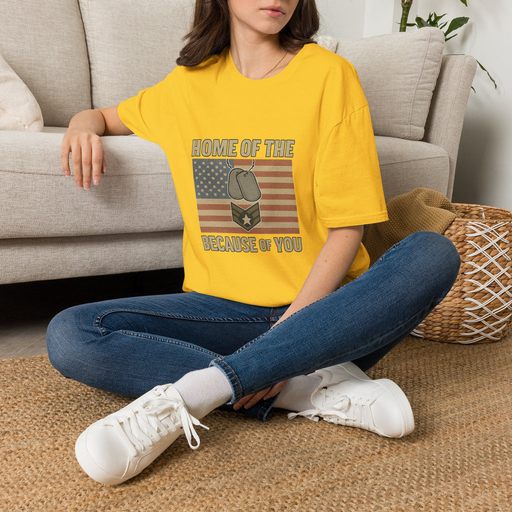 Home of the Brave Because of You Shirt, Military Appreciation Tshirt, Veterans Day Shirt, Support Our Troops, Patriotic Gift