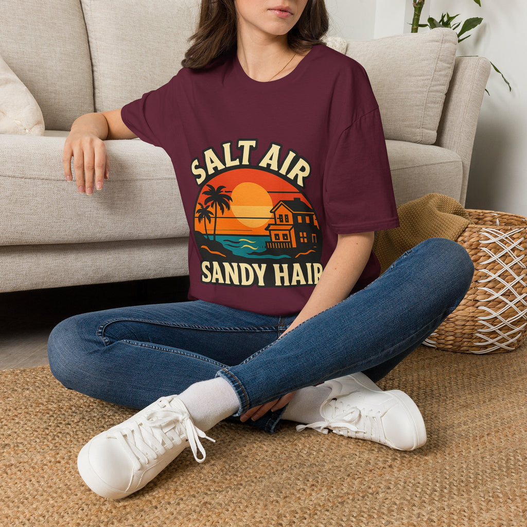 Beach Town Sunset Shirt, Coastal Living Tee, Salt Air Sandy Hair Beach Vacation Shirt, Ocean Vibes T-Shirt, Summer Travel Gift