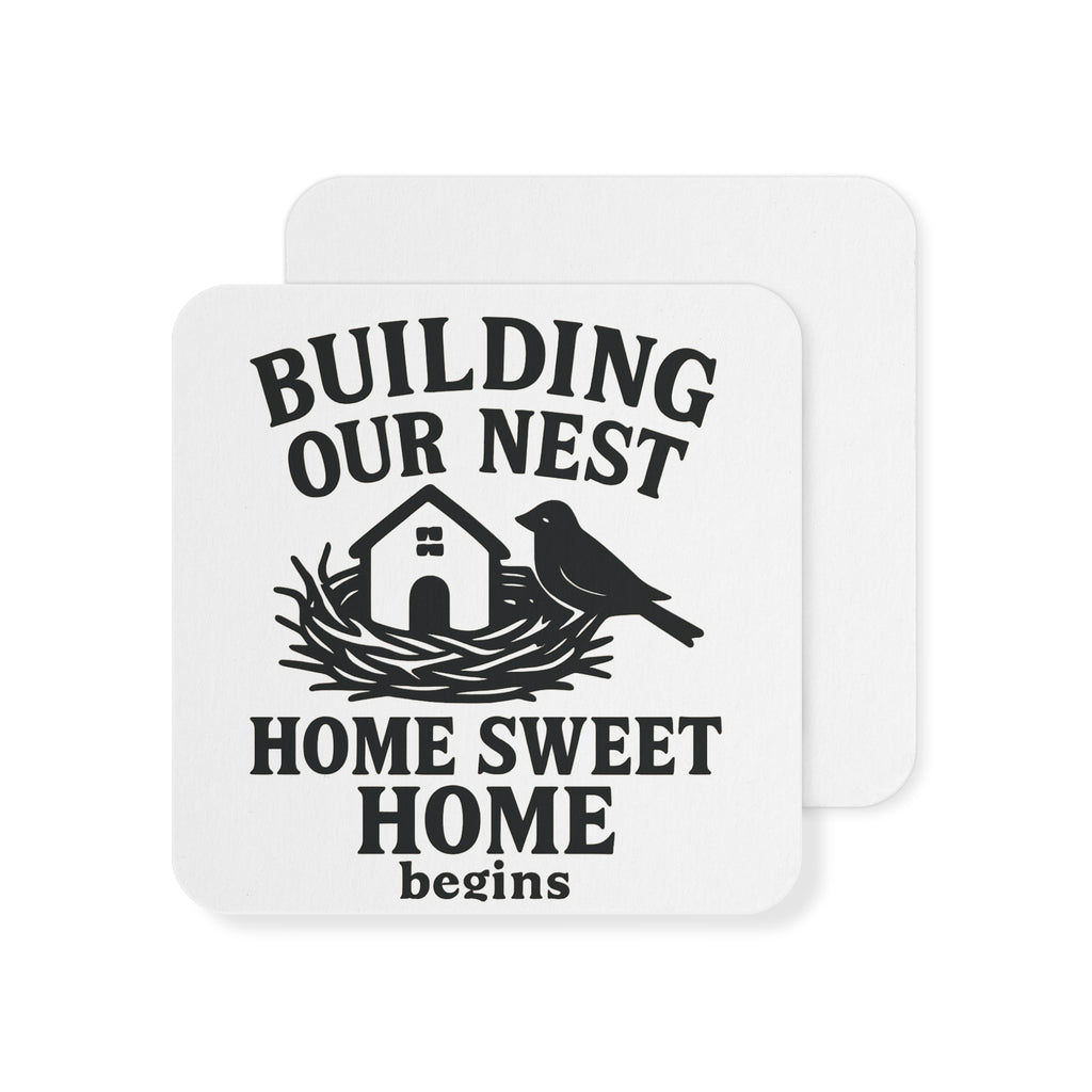 Housewarming Gift Coaster Set, New Home Gift for Couple, Building Our Nest Cork Coasters, Farmhouse Home Sweet Home Decor