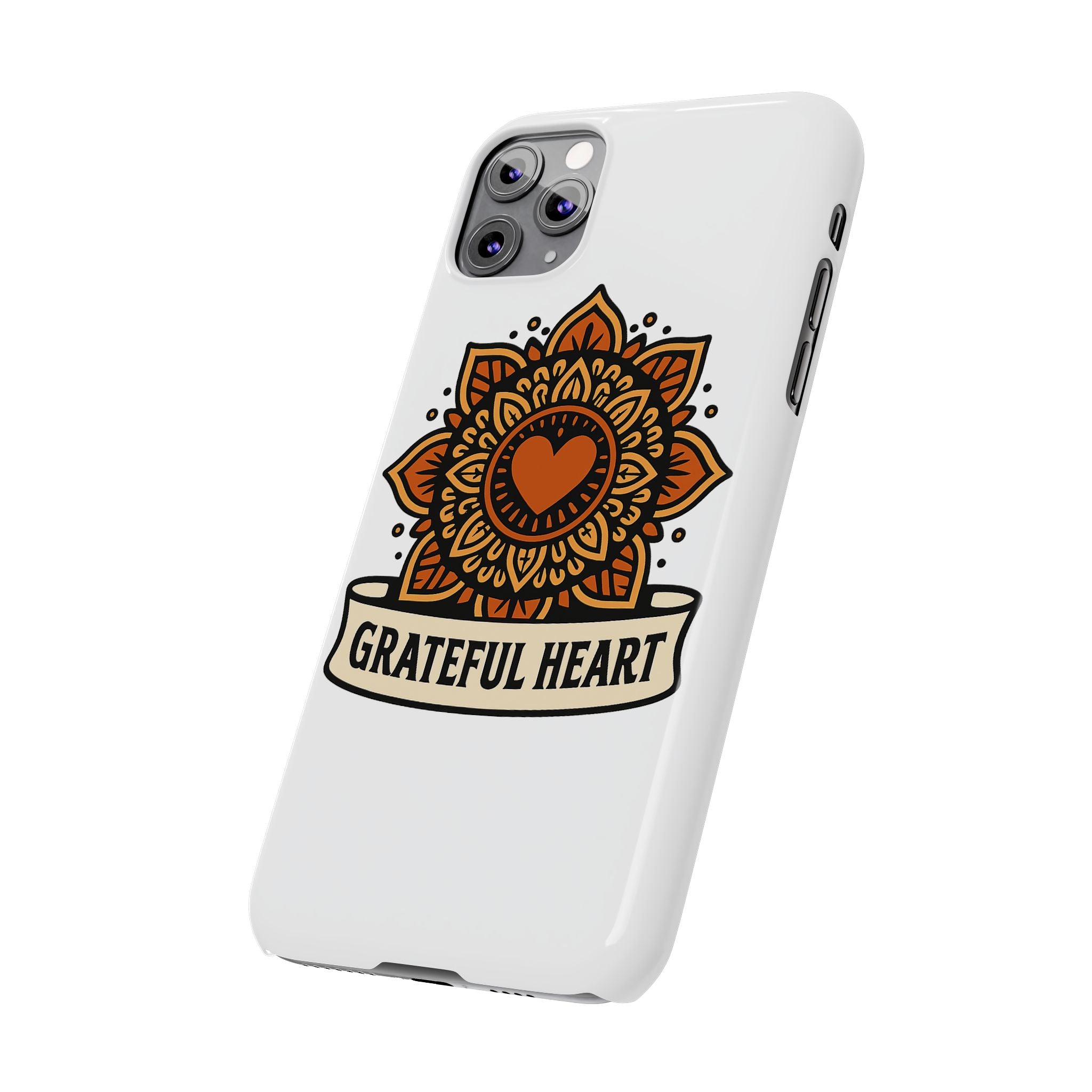 Grateful Heart Mandala Phone Case, Mindfulness Gift for Yoga Lover, Boho Gratitude Quote, Wellness Housewarming Gift Woman