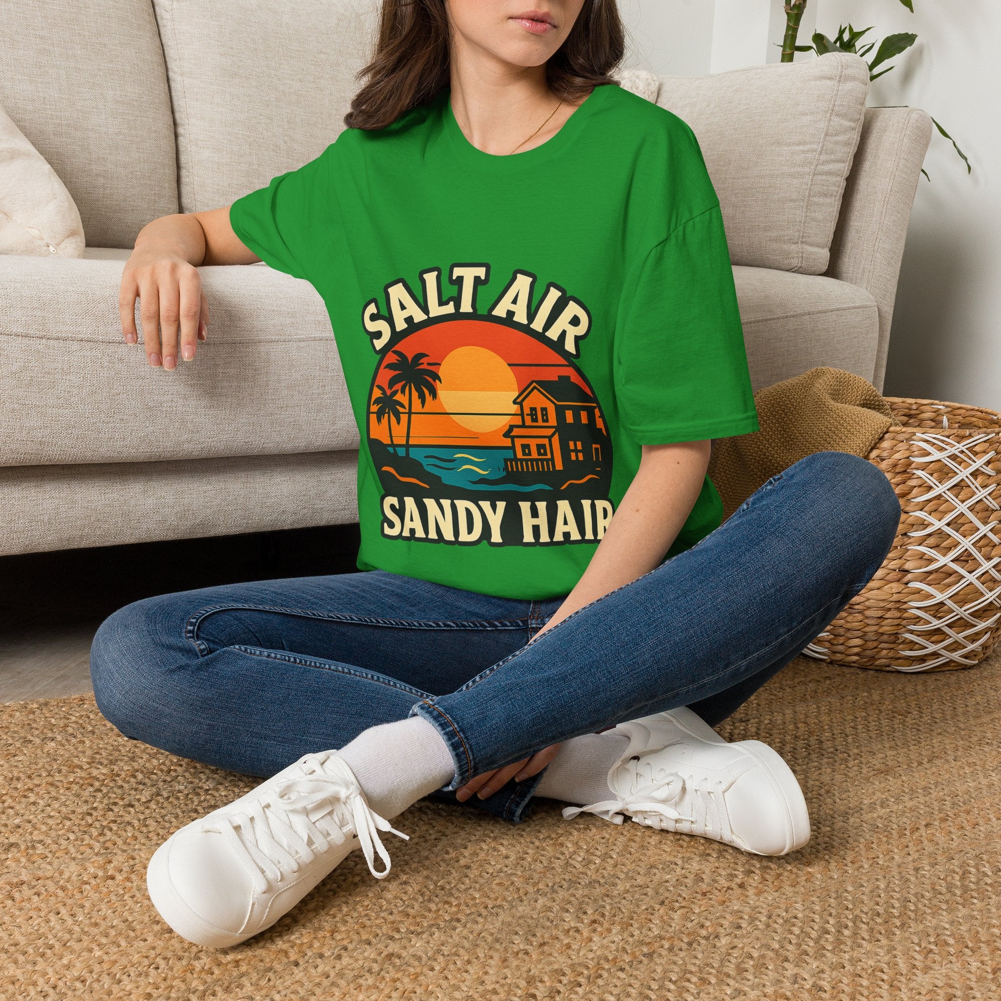 Beach Town Sunset Shirt, Coastal Living Tee, Salt Air Sandy Hair Beach Vacation Shirt, Ocean Vibes T-Shirt, Summer Travel Gift