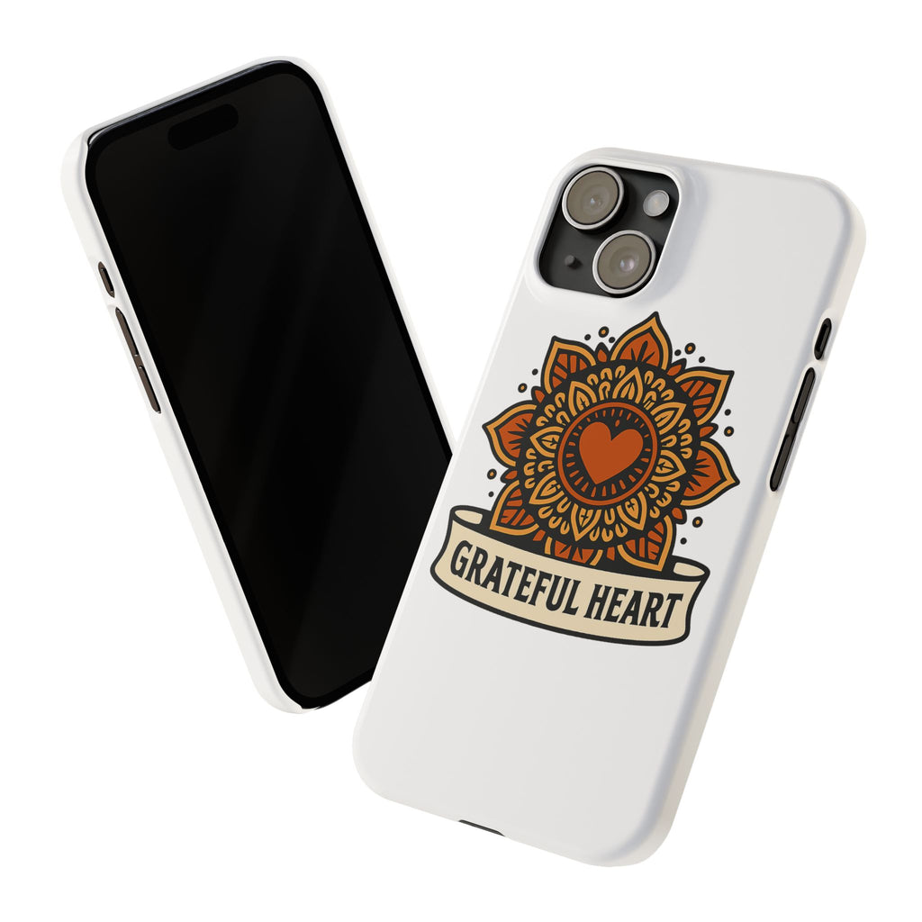 Grateful Heart Mandala Phone Case, Mindfulness Gift for Yoga Lover, Boho Gratitude Quote, Wellness Housewarming Gift Woman