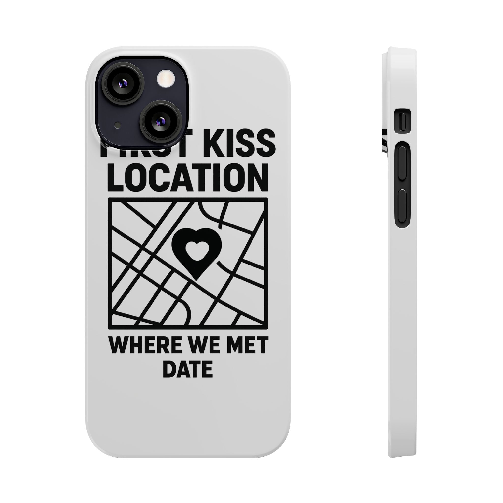 First Kiss Location Phone Case Custom Map Where We Met Anniversary Gift Personalized Couples Phone Case Heart Marker