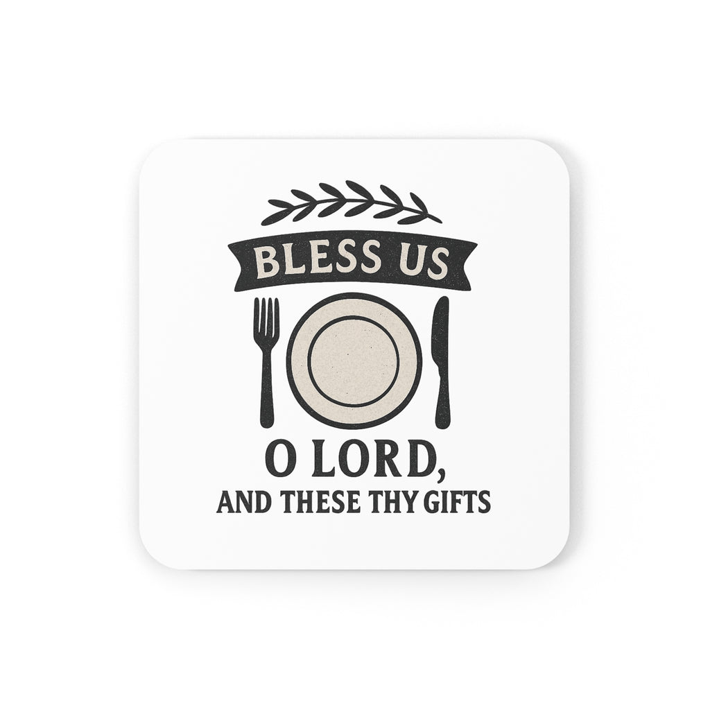 Farmhouse Table Prayer Blessing Cork Coaster Set | Rustic Grace Dinner Coasters | Housewarming Gift for Christian Home Decor