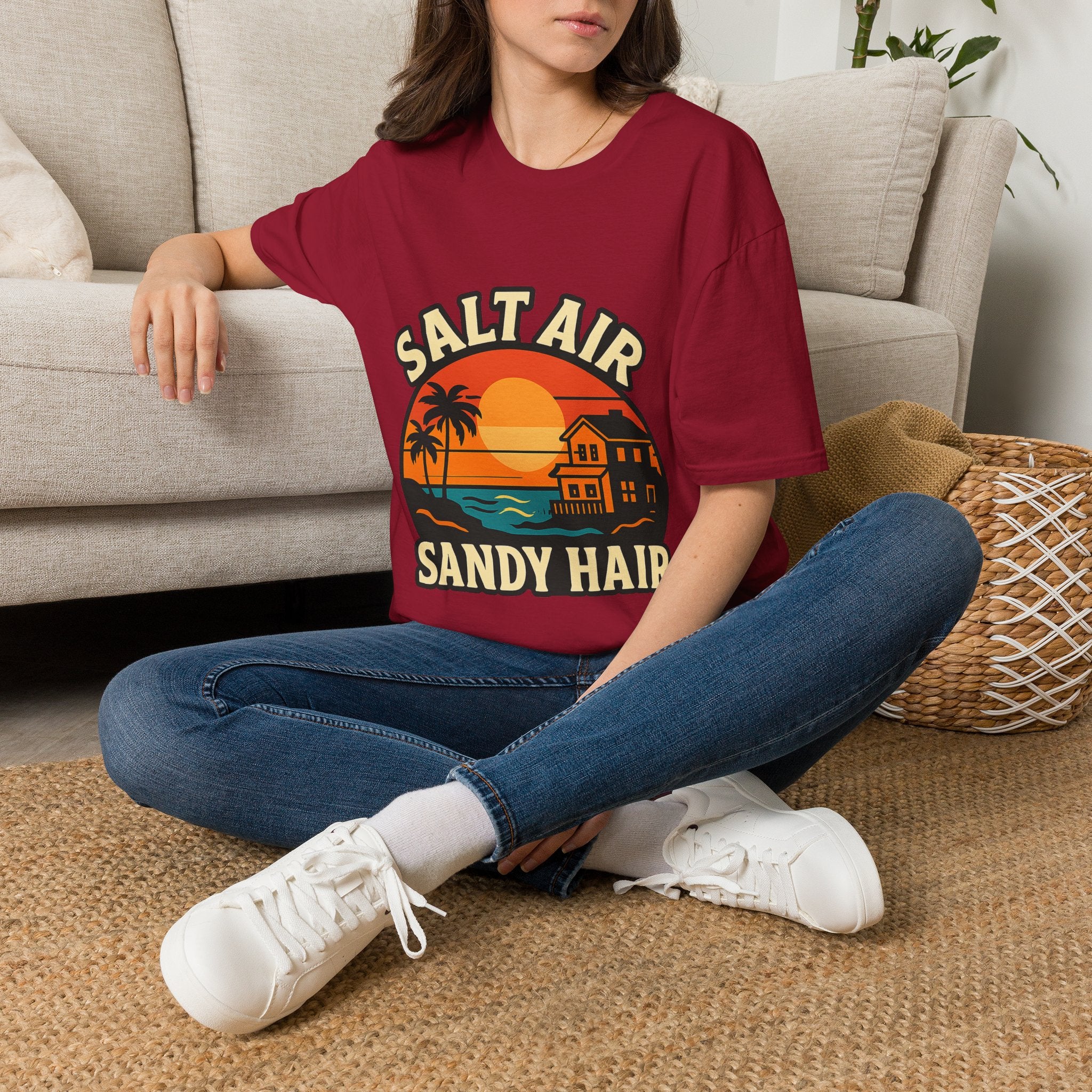 Beach Town Sunset Shirt, Coastal Living Tee, Salt Air Sandy Hair Beach Vacation Shirt, Ocean Vibes T-Shirt, Summer Travel Gift