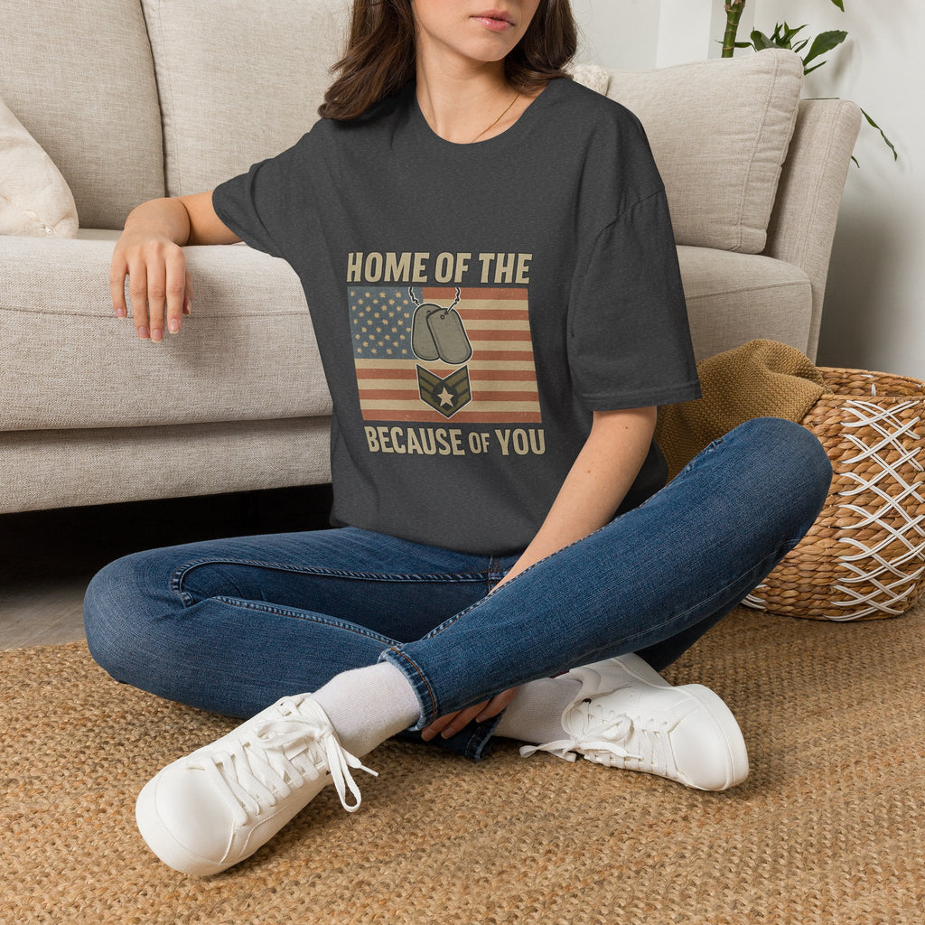 Home of the Brave Because of You Shirt, Military Appreciation Tshirt, Veterans Day Shirt, Support Our Troops, Patriotic Gift