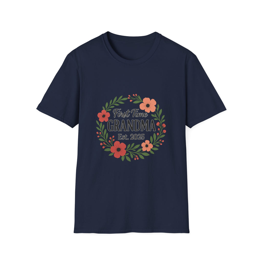 First Time Grandma Est 2025 Shirt New Grandmother Announcement Pregnancy Reveal Gift Floral Wreath Tshirt Mothers Day Gift