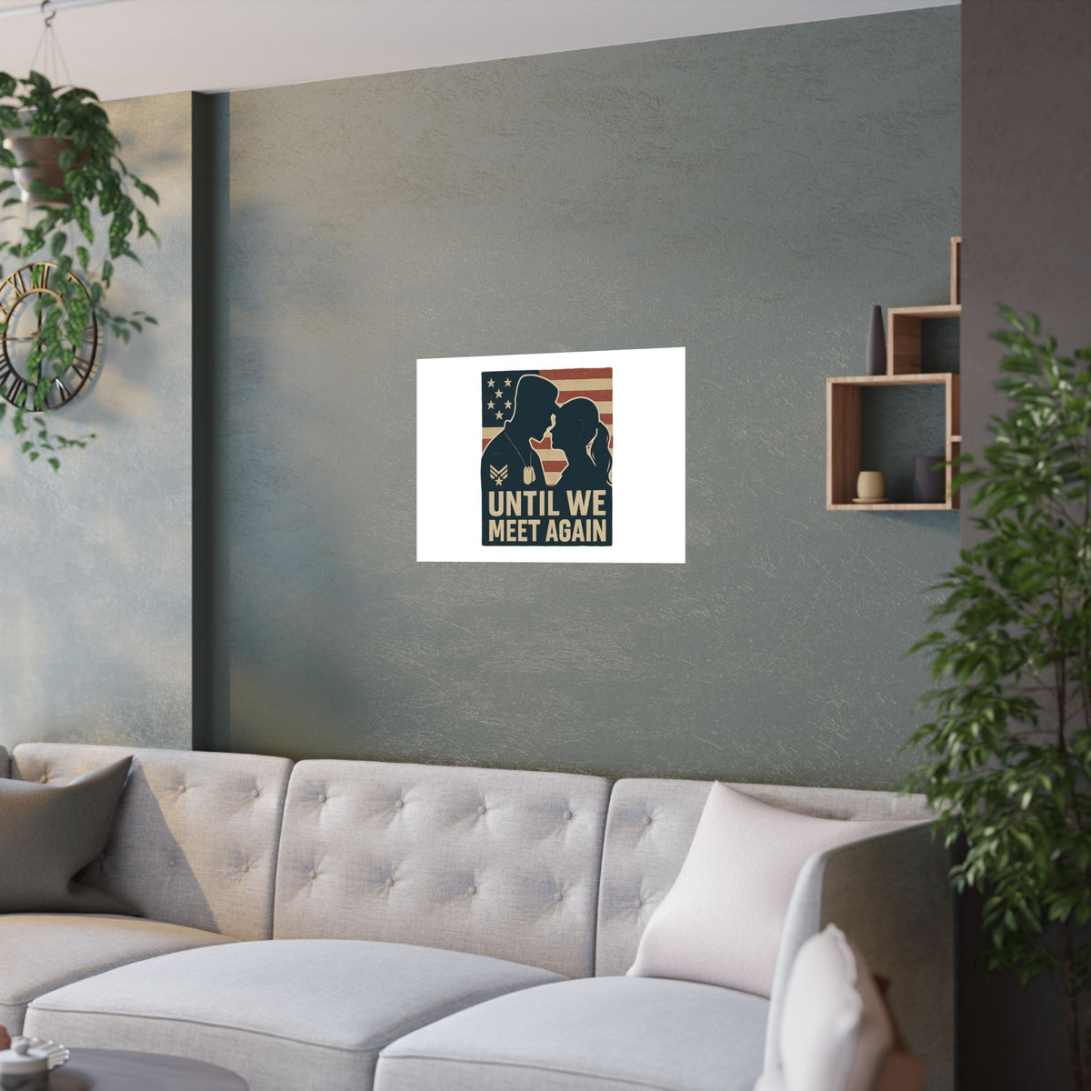 Until We Meet Again Military Deployment Poster, Romantic Farewell Gift for Military Spouse, Patriotic Couple Silhouette Art