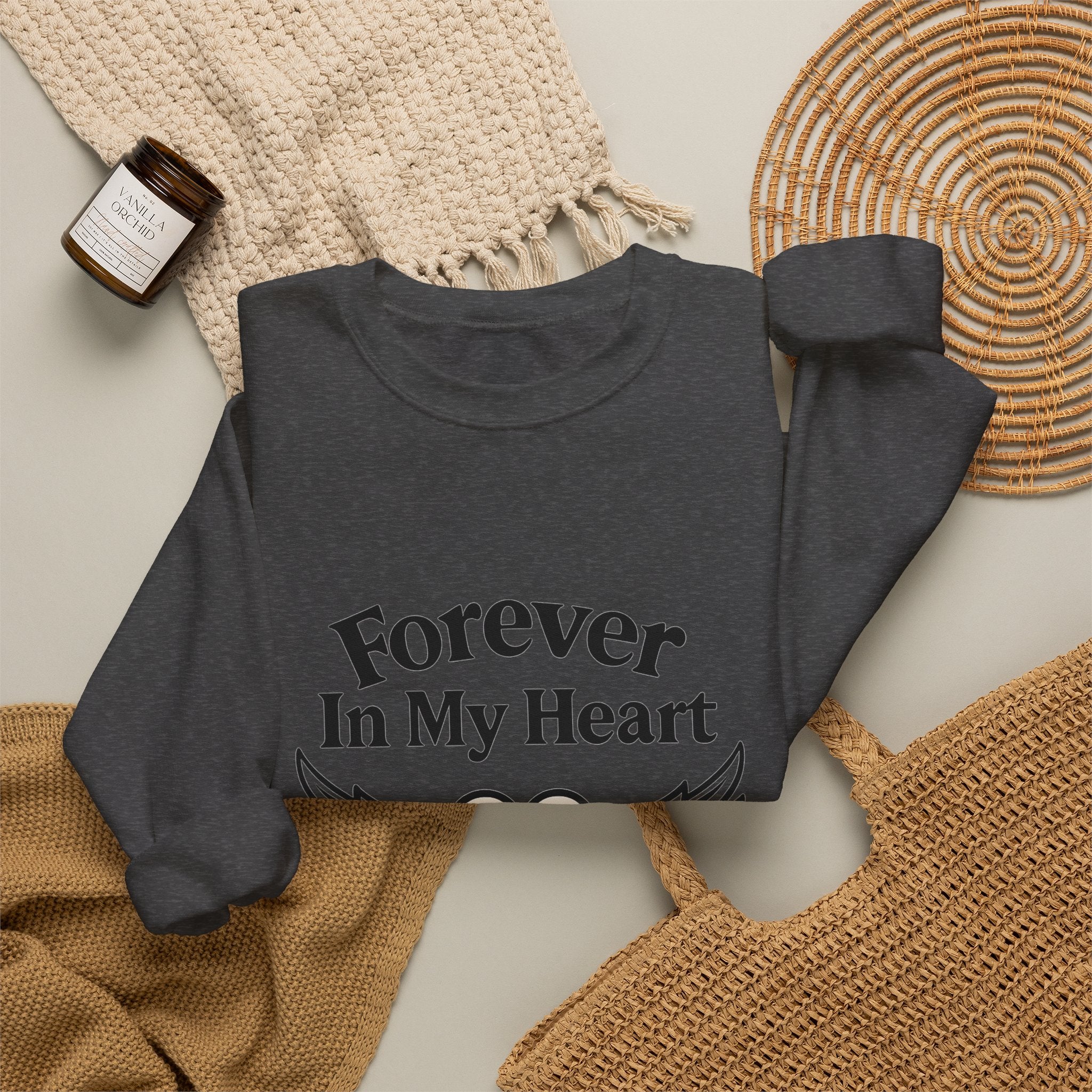 Forever In My Heart Memorial Sweatshirt Angel Wings Sympathy Gift Remembrance Clothing Loss of Loved One Grief Support Comfort