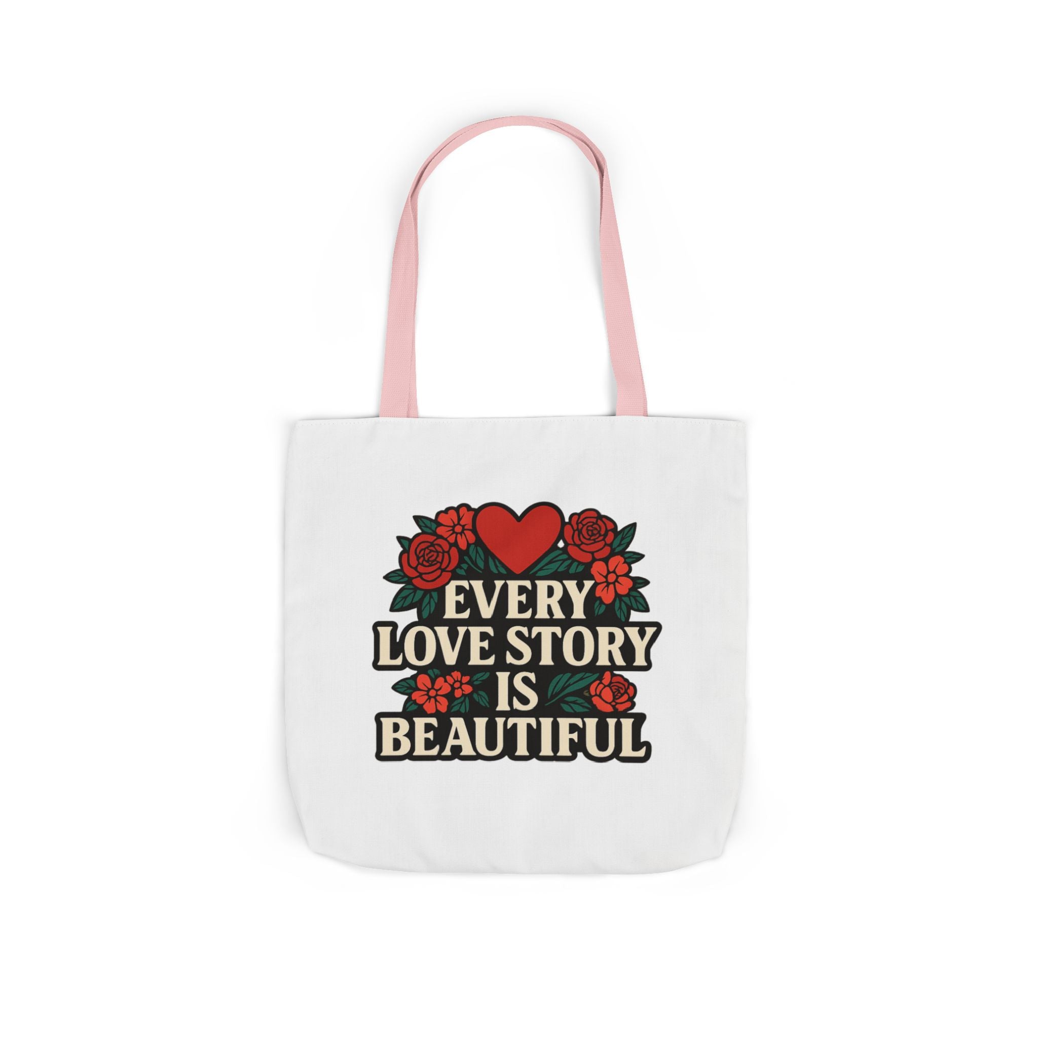 Every Love Story Is Beautiful Tote Bag, Floral Anniversary Gift for Wife, Romantic Wedding Quote Bag, Engagement Gift Women