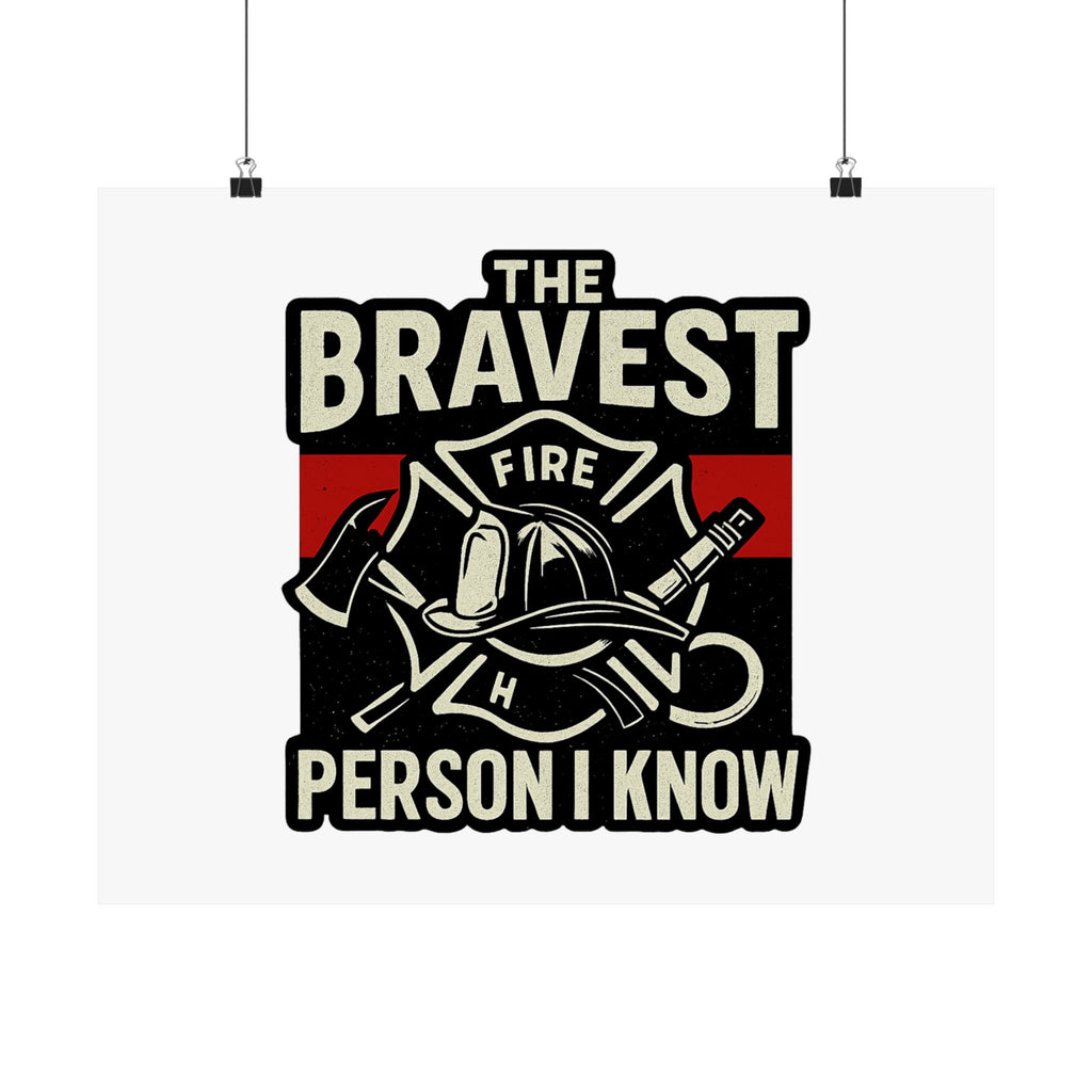 Firefighter Gift Wall Art Print, Bravest Person I Know Quote Poster, Thin Red Line Decor, Fireman Appreciation Thank You