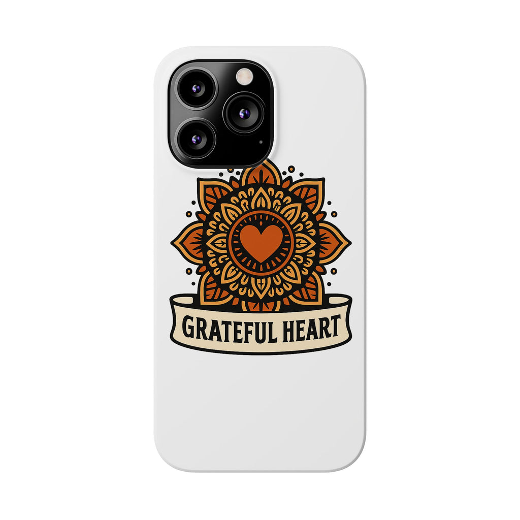Grateful Heart Mandala Phone Case, Mindfulness Gift for Yoga Lover, Boho Gratitude Quote, Wellness Housewarming Gift Woman