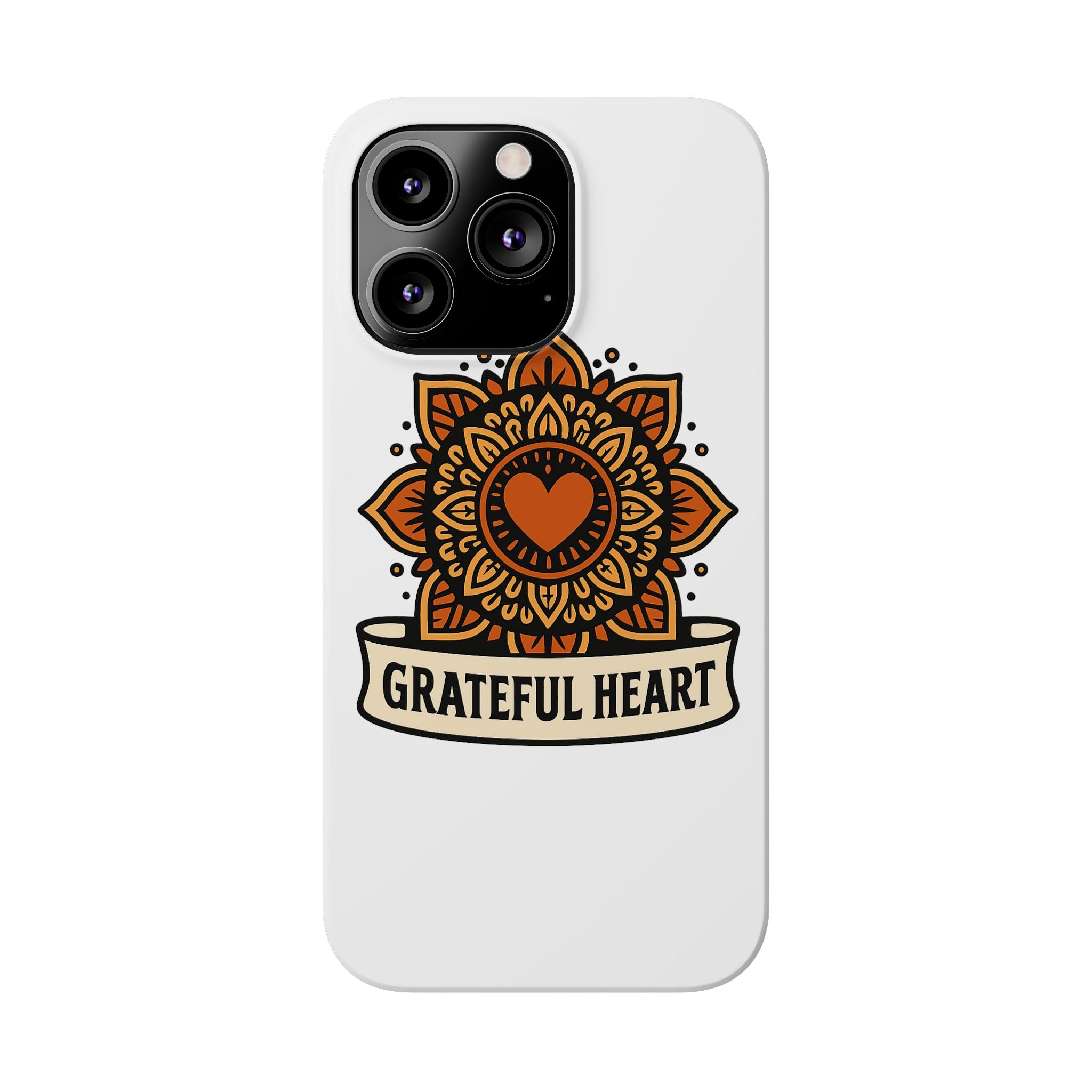Grateful Heart Mandala Phone Case, Mindfulness Gift for Yoga Lover, Boho Gratitude Quote, Wellness Housewarming Gift Woman