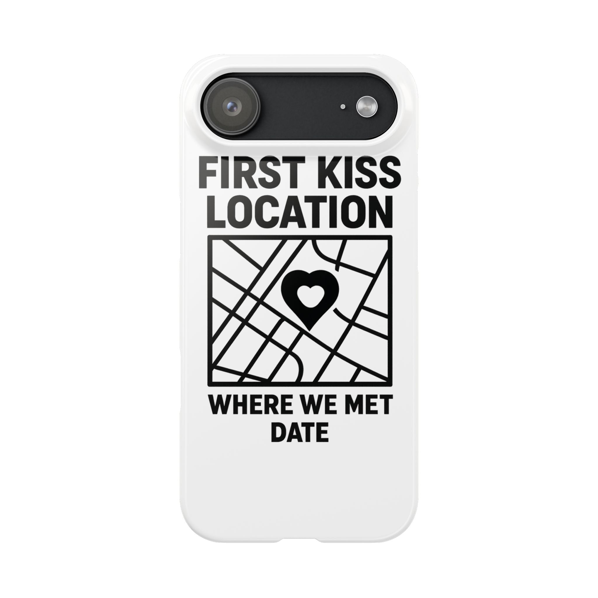 First Kiss Location Phone Case Custom Map Where We Met Anniversary Gift Personalized Couples Phone Case Heart Marker