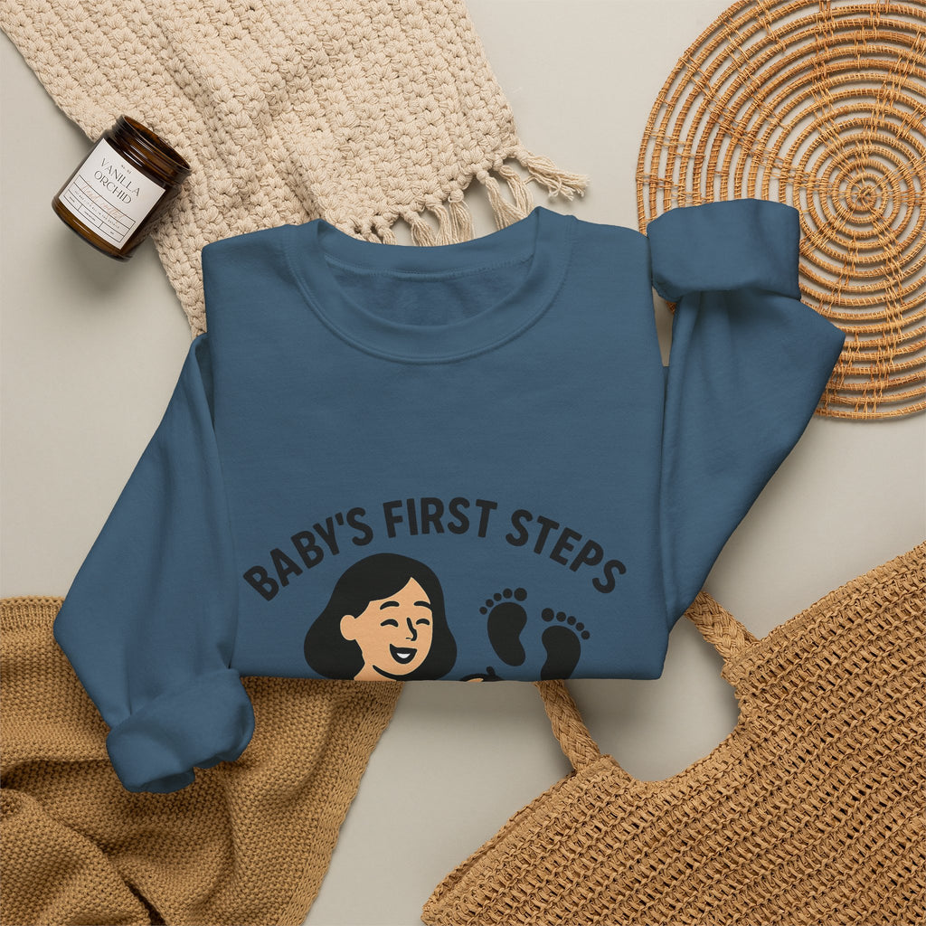 Baby's First Steps Sweatshirt, New Mom Gift, First Walking Milestone, Baby Footprint Shirt, Proud Mom Sweatshirt, Toddler Milestone