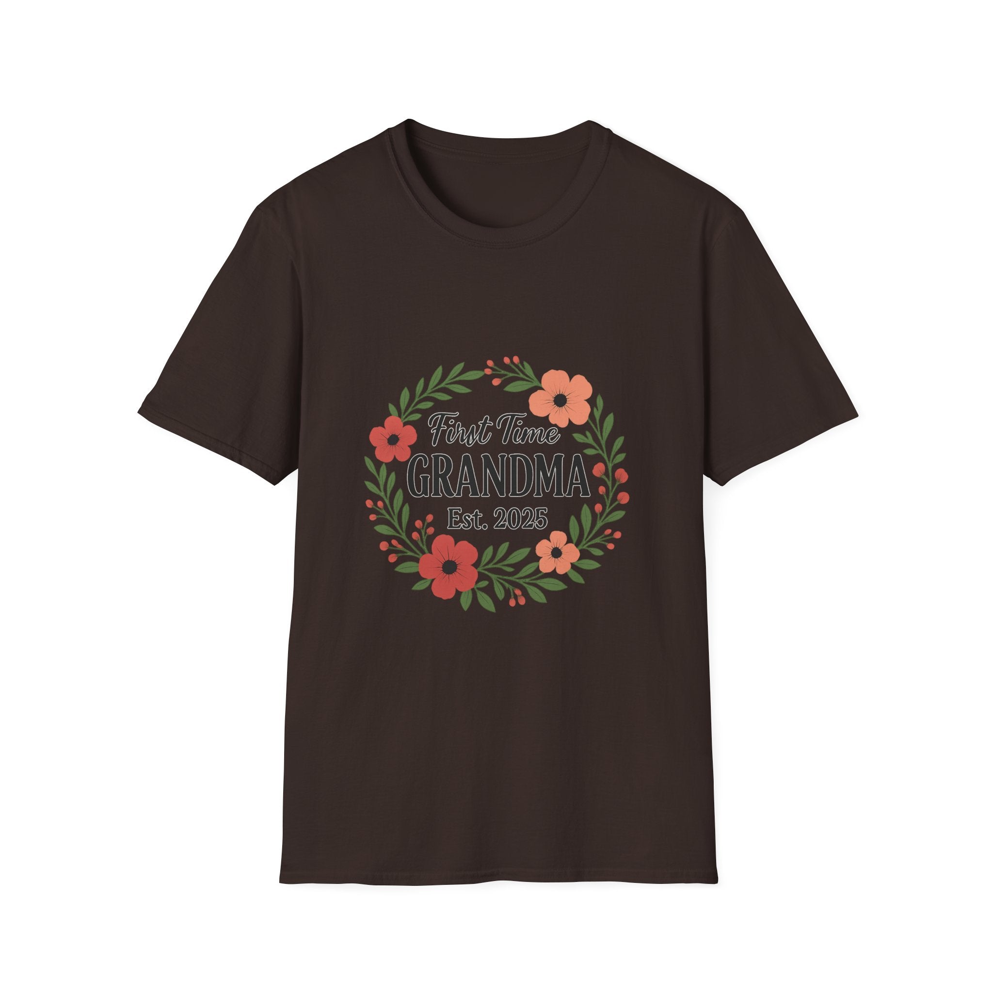 First Time Grandma Est 2025 Shirt New Grandmother Announcement Pregnancy Reveal Gift Floral Wreath Tshirt Mothers Day Gift