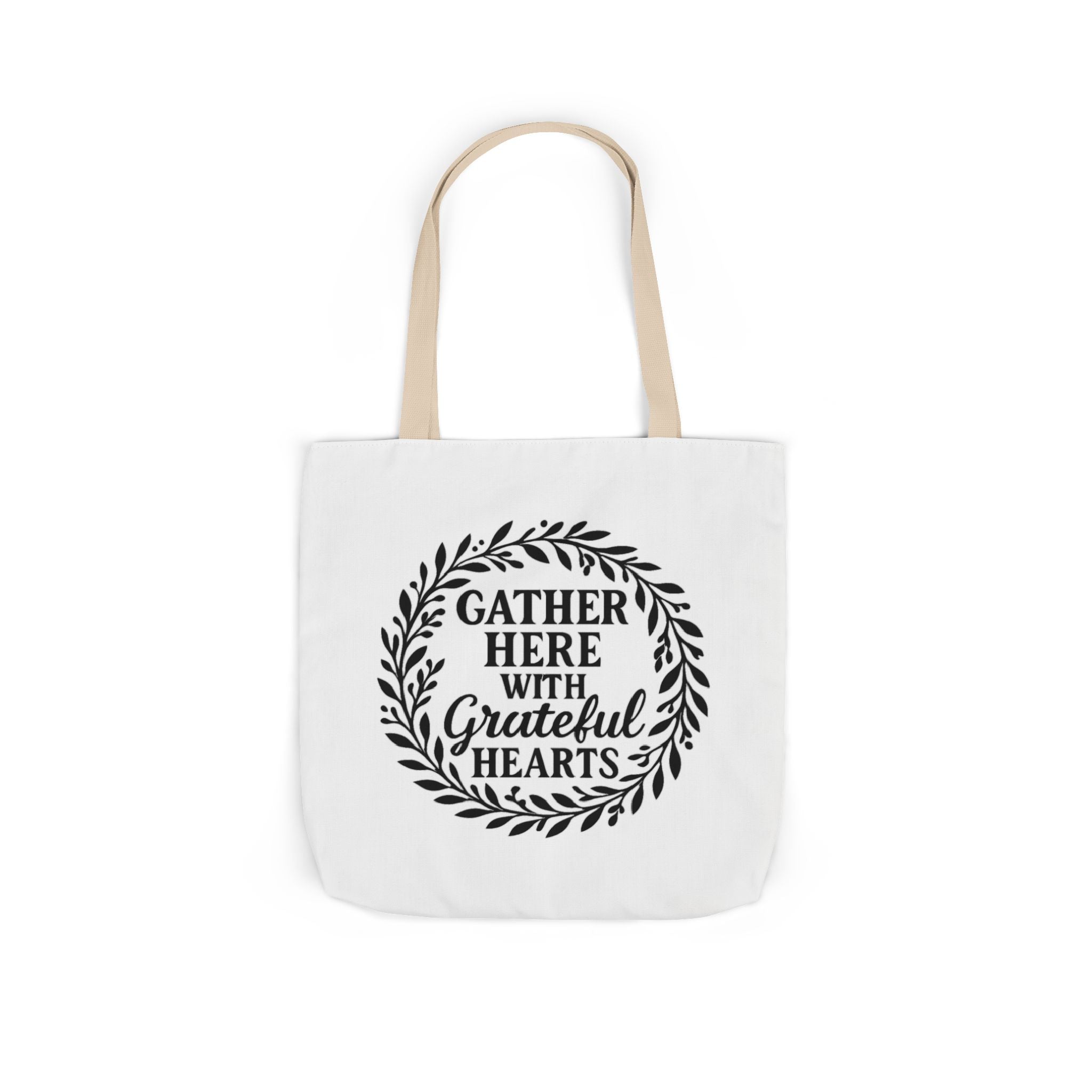 Gather Here With Grateful Hearts Tote Bag Farmhouse Kitchen Gift Rustic Botanical Wreath Housewarming Gift for Women Hostess