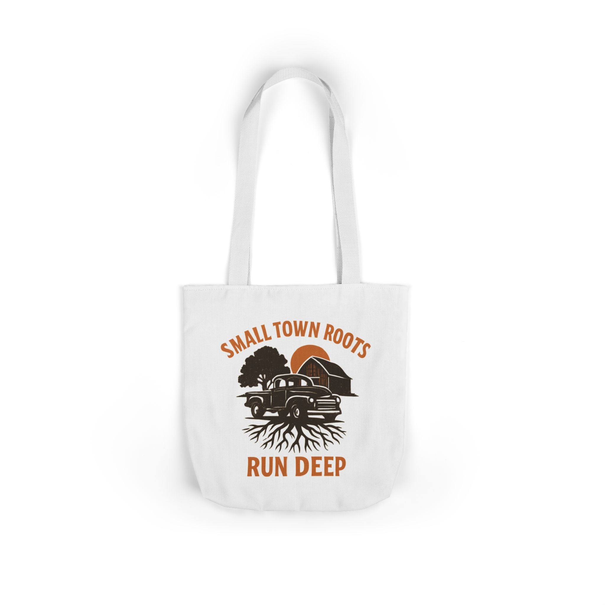 Small Town Roots Run Deep Tote Bag | Rural Heritage Pride Gift | Vintage Pickup Truck Barn Tote | Country Hometown Nostalgia Bag