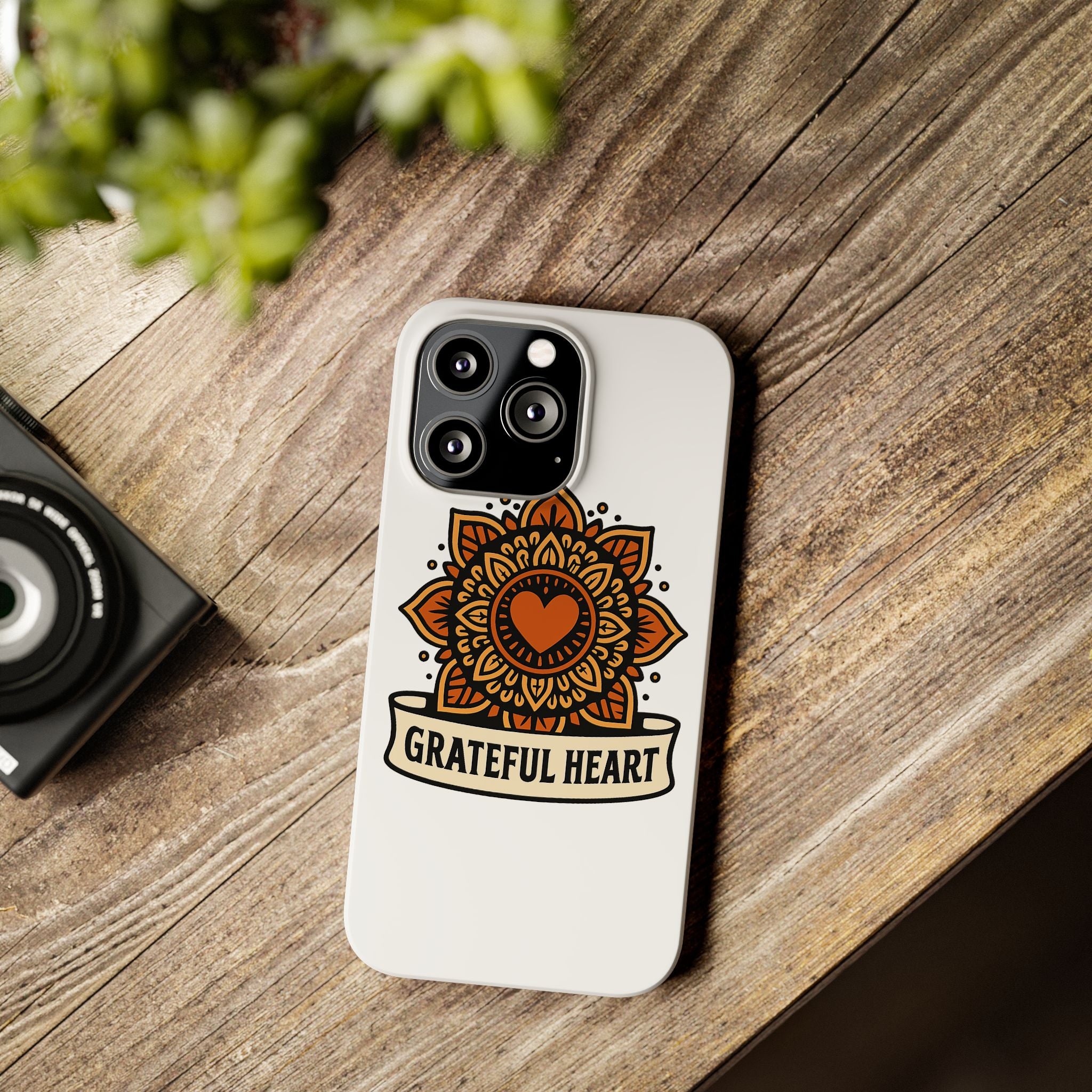 Grateful Heart Mandala Phone Case, Mindfulness Gift for Yoga Lover, Boho Gratitude Quote, Wellness Housewarming Gift Woman
