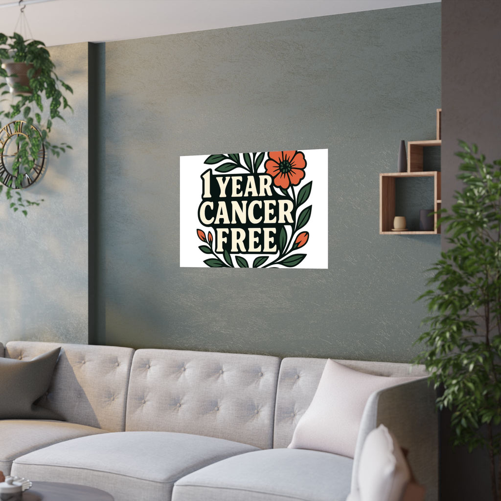 1 Year Cancer Free Poster, Botanical Growth Anniversary Gift, Cancer Survivor Milestone Wall Art, Hope & Healing Decor