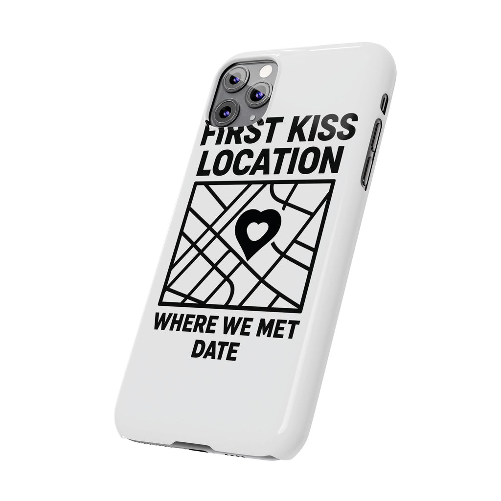 First Kiss Location Phone Case Custom Map Where We Met Anniversary Gift Personalized Couples Phone Case Heart Marker