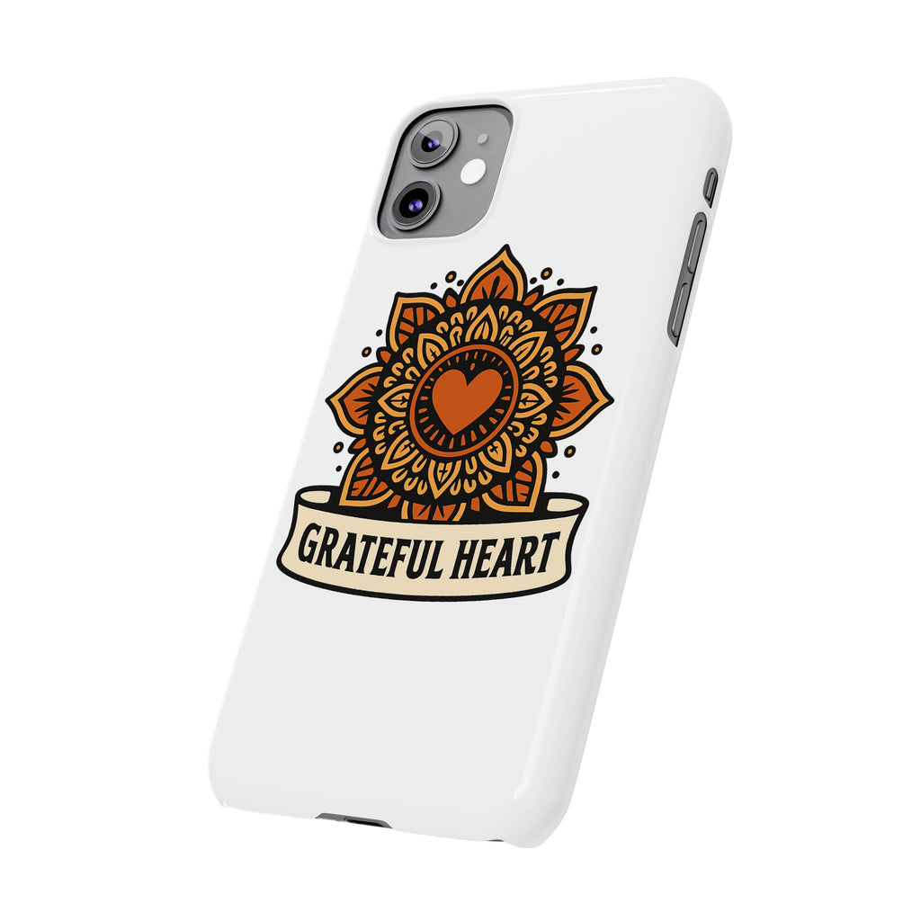 Grateful Heart Mandala Phone Case, Mindfulness Gift for Yoga Lover, Boho Gratitude Quote, Wellness Housewarming Gift Woman