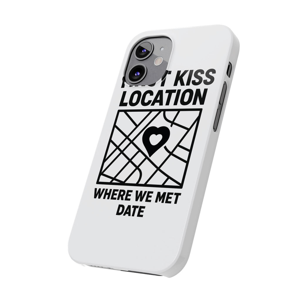 First Kiss Location Phone Case Custom Map Where We Met Anniversary Gift Personalized Couples Phone Case Heart Marker