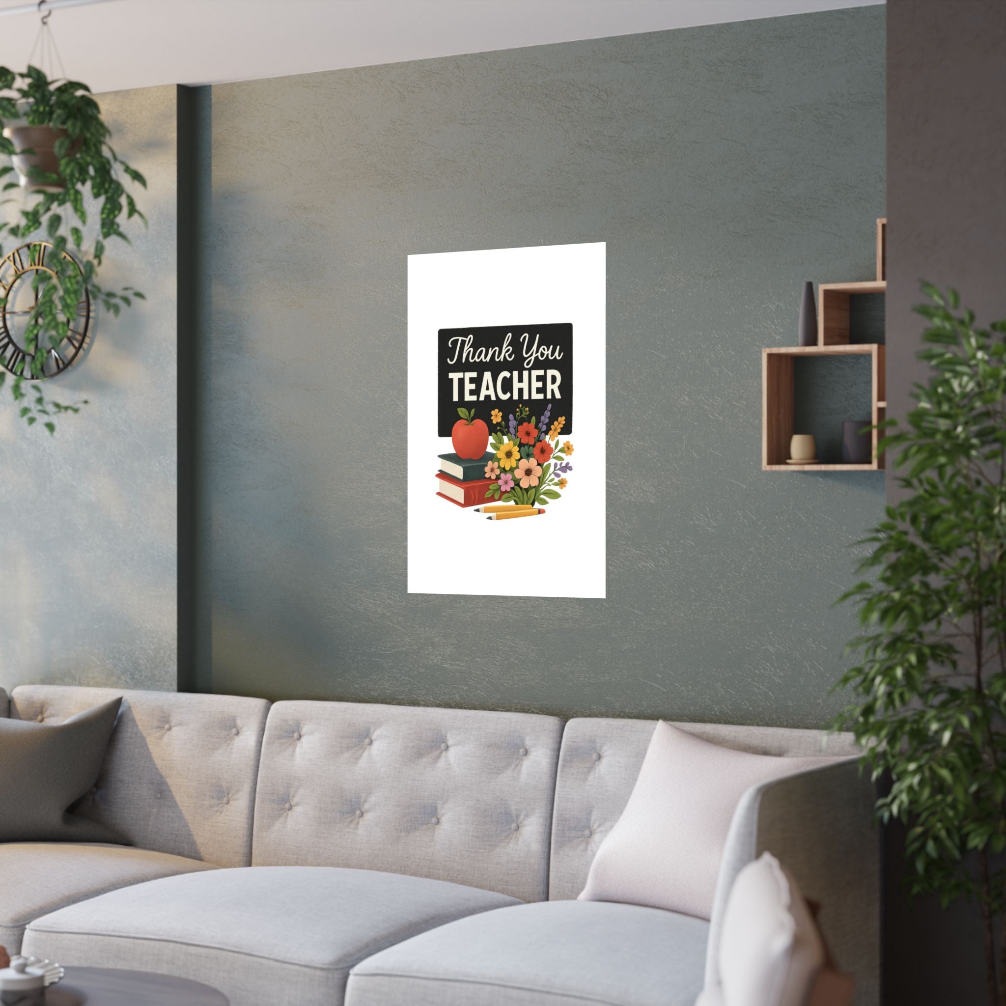 Thank You Teacher Gift Wildflower Watercolor Poster Classroom Wall Art Appreciation Print End of Year School Decor
