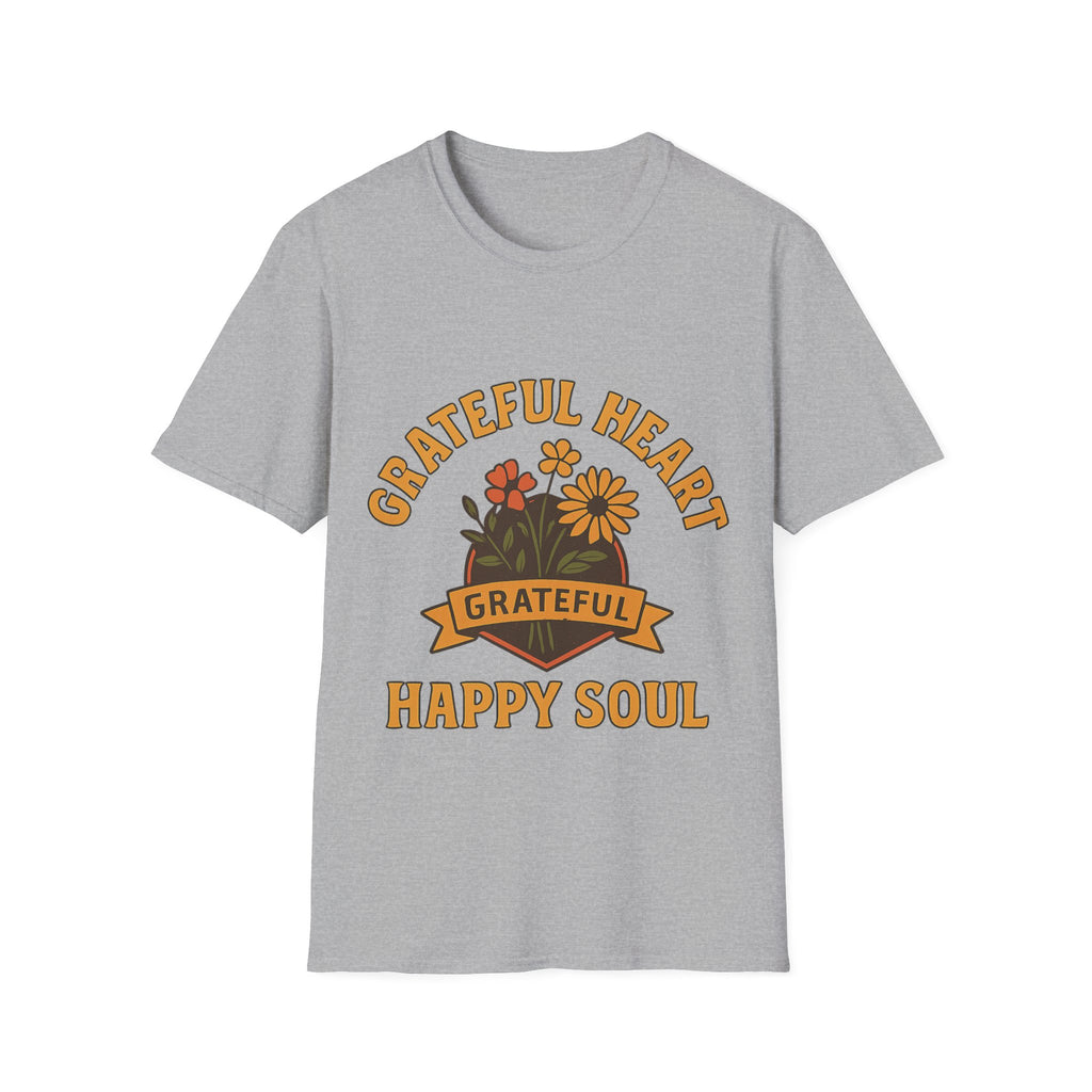 Grateful Heart Happy Soul Shirt, Vintage Gratitude Tshirt, Positive Affirmation Tee, Mindfulness Gift, Retro Wildflower Graphic