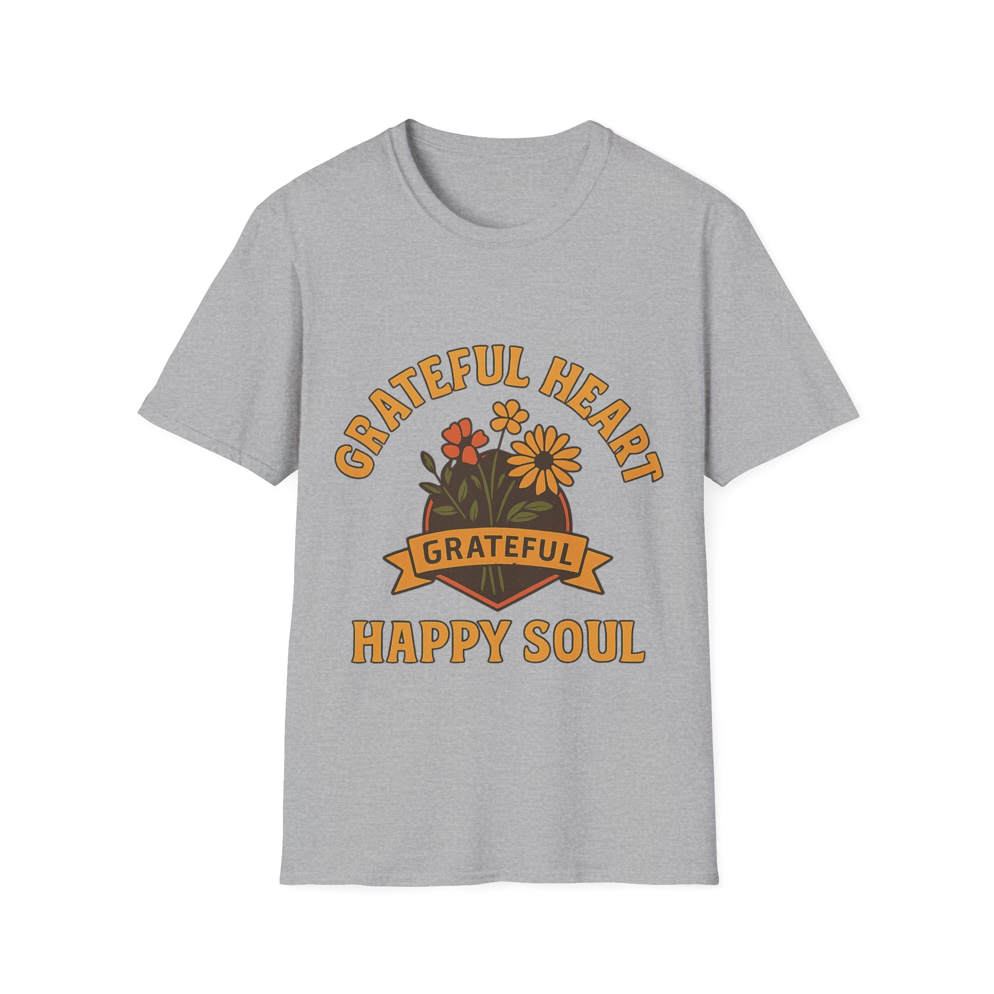 Grateful Heart Happy Soul Shirt, Vintage Gratitude Tshirt, Positive Affirmation Tee, Mindfulness Gift, Retro Wildflower Graphic